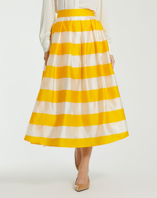 Striped Organza High Waisted Midi Skirt