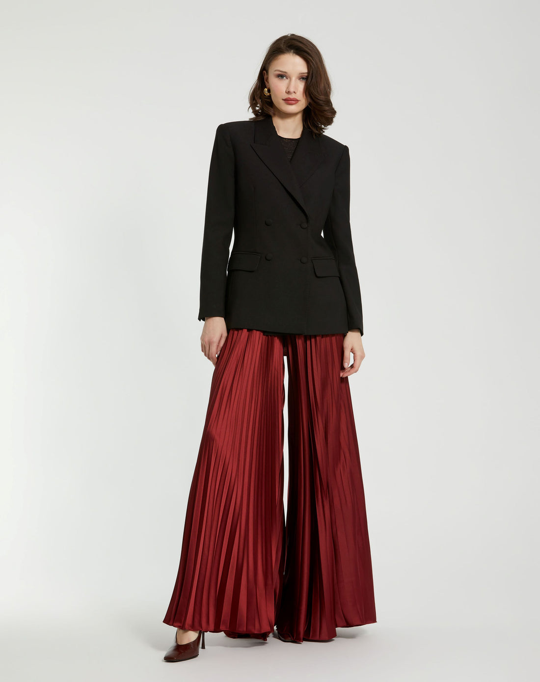 Pleated Charmeuse Wide Leg Pants - Mac Duggal