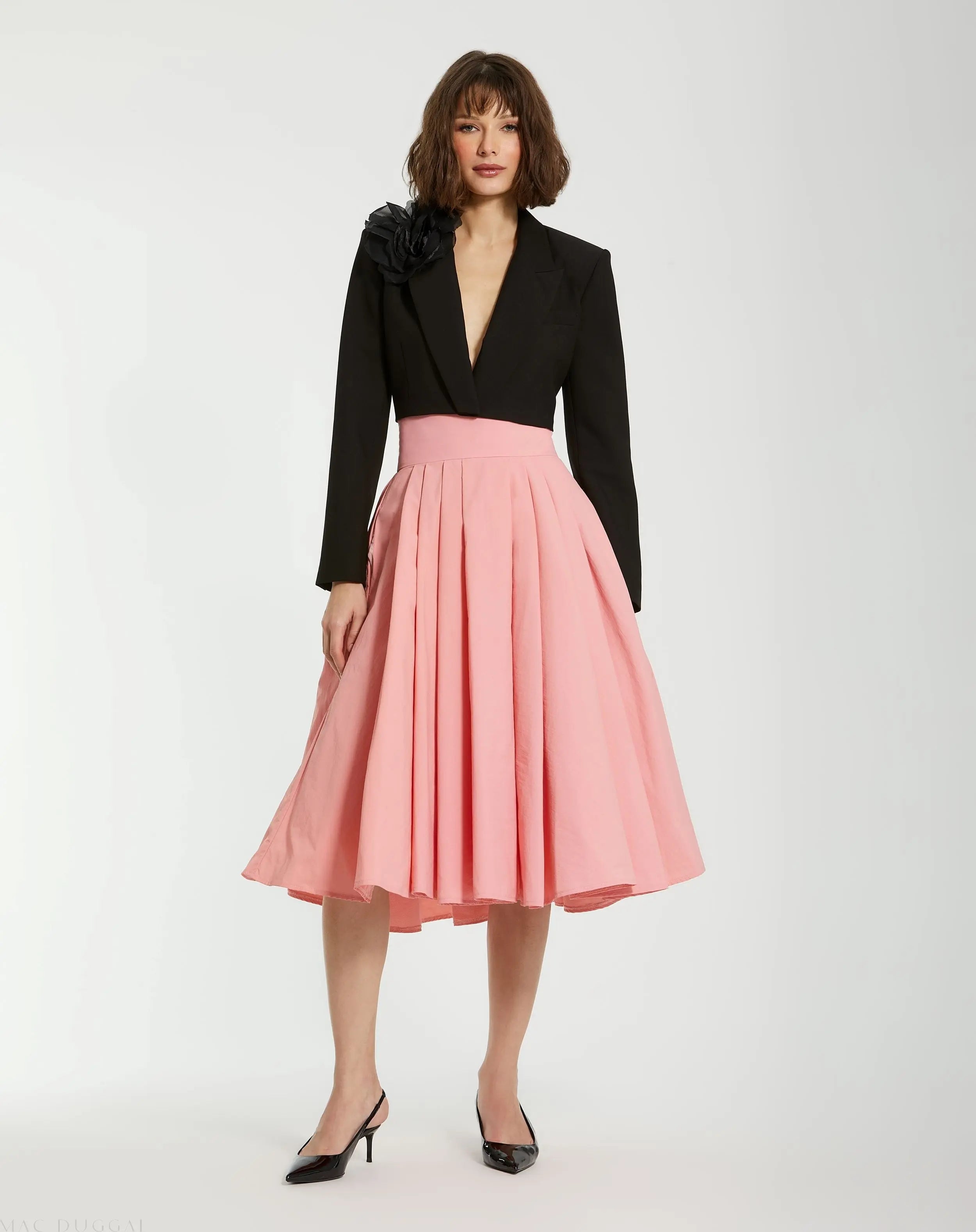 The Bubbly Pink Faille High Waisted Midi Full Circle Skirt - FINAL SALE - Mac Duggal