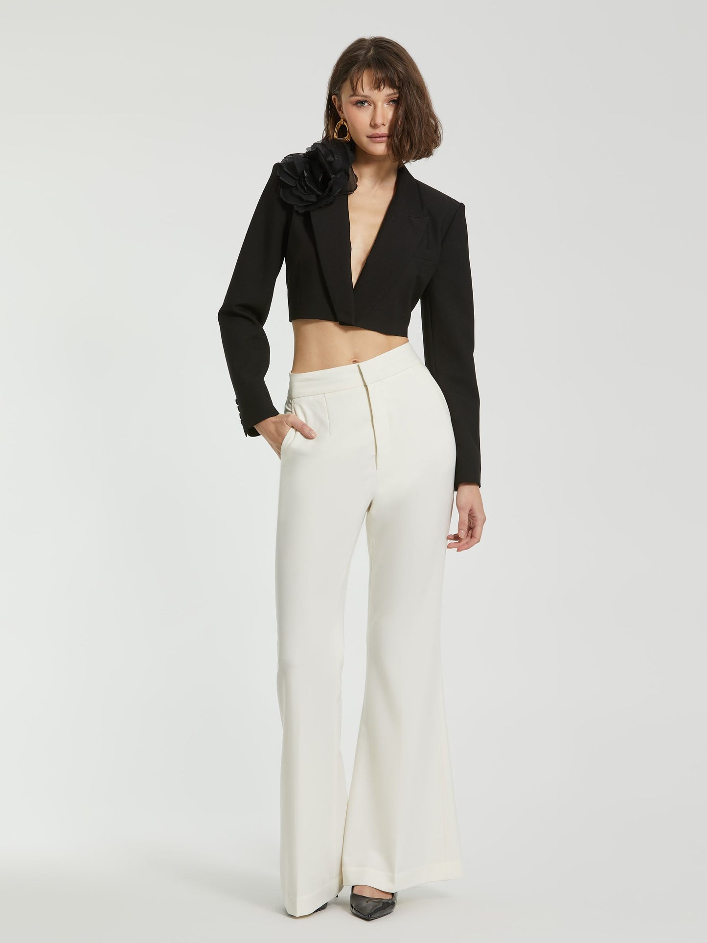 Ivory Classic Crepe Flared Trouser Pant