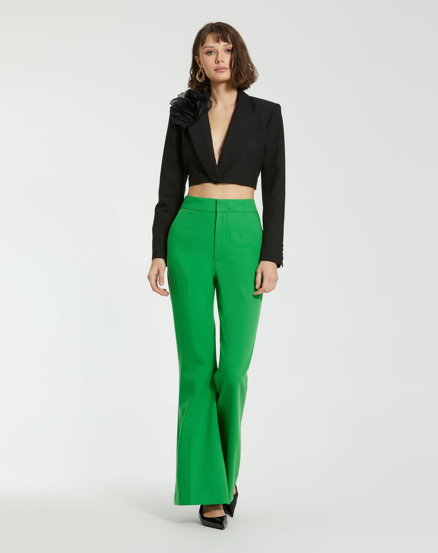 Spring Green Classic Crepe Flared Leg Trouser Pant - FINAL SALE