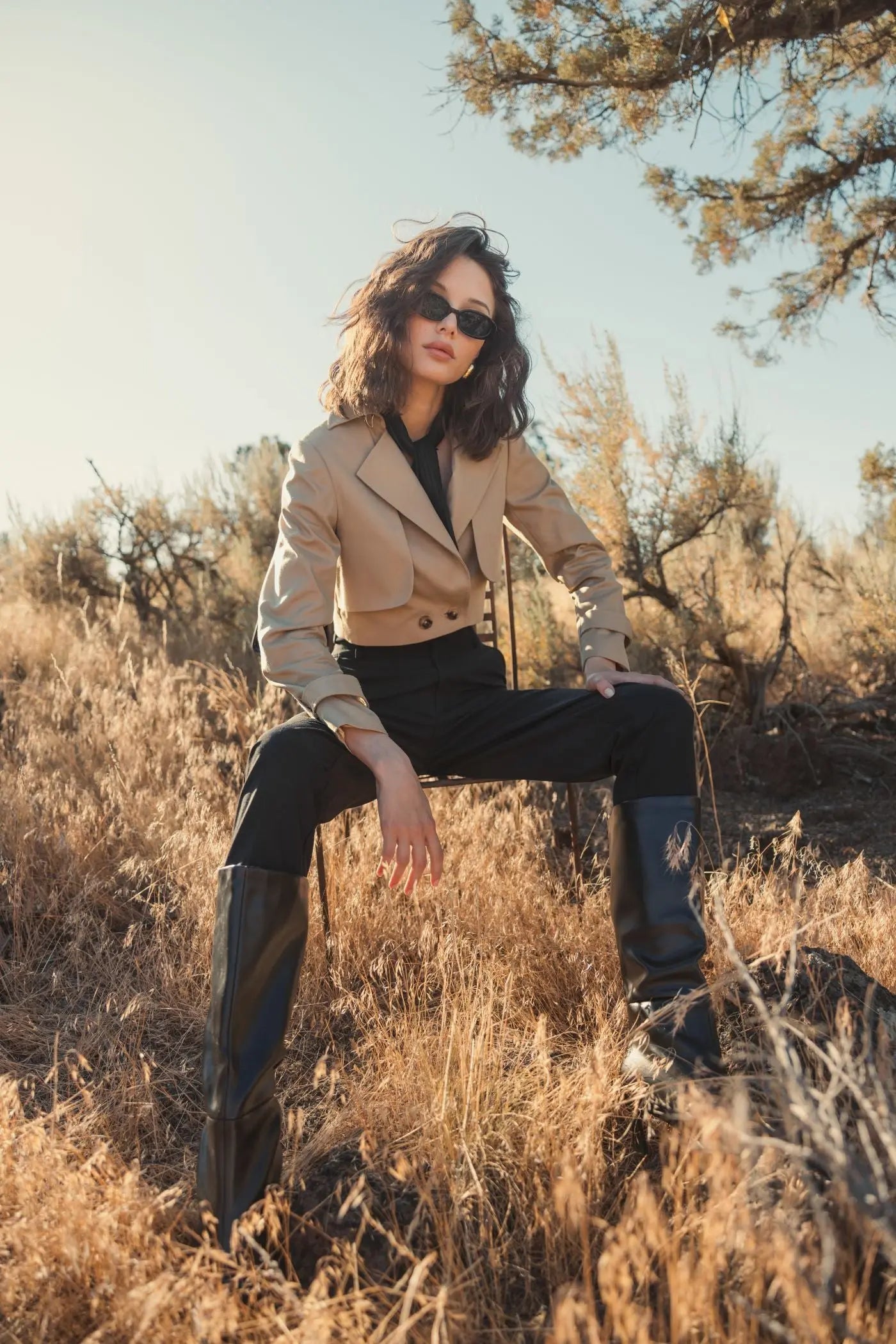 Twill Cropped Tailored Trench Jacket - Mac Duggal