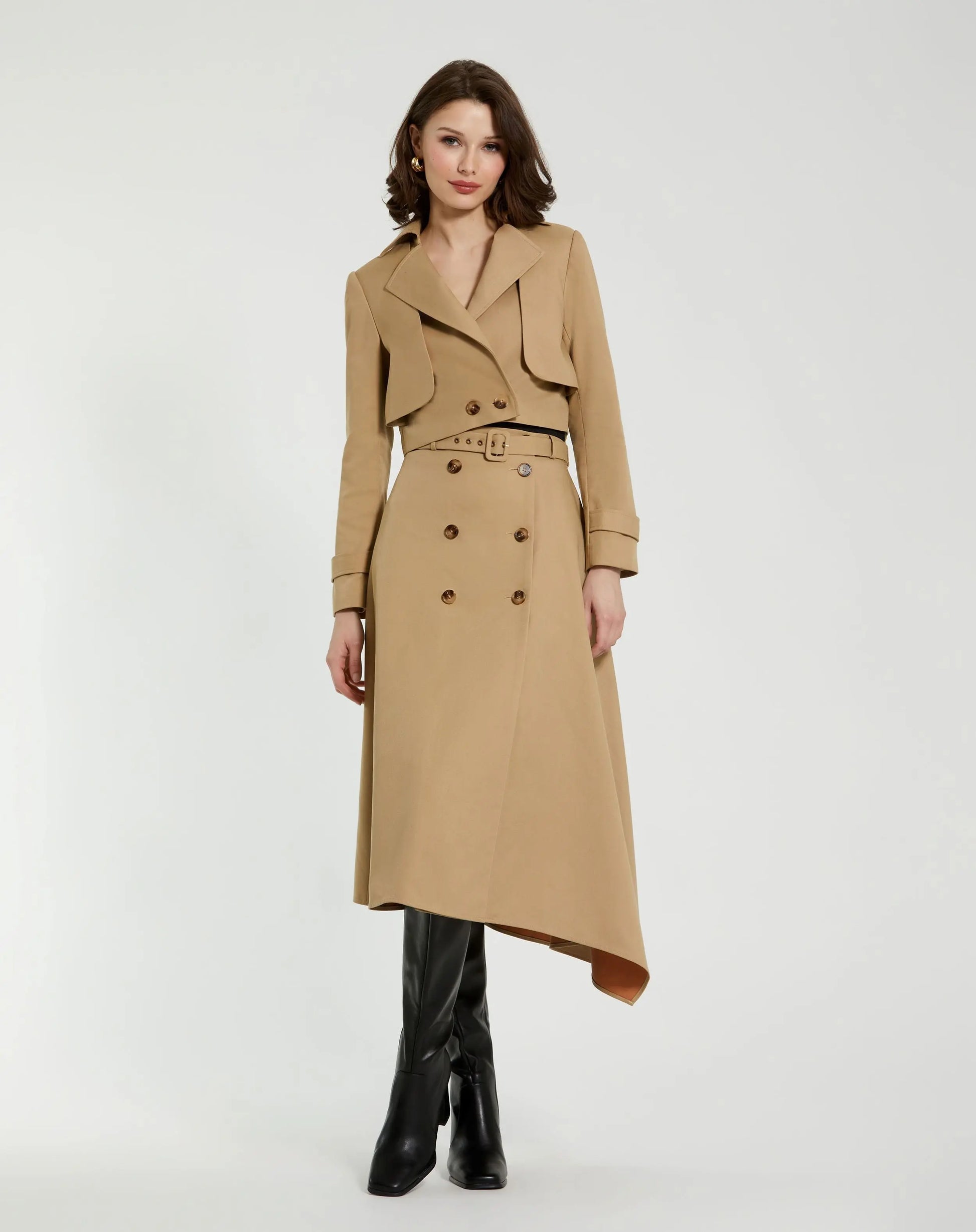 Twill Cropped Tailored Trench Jacket - Mac Duggal