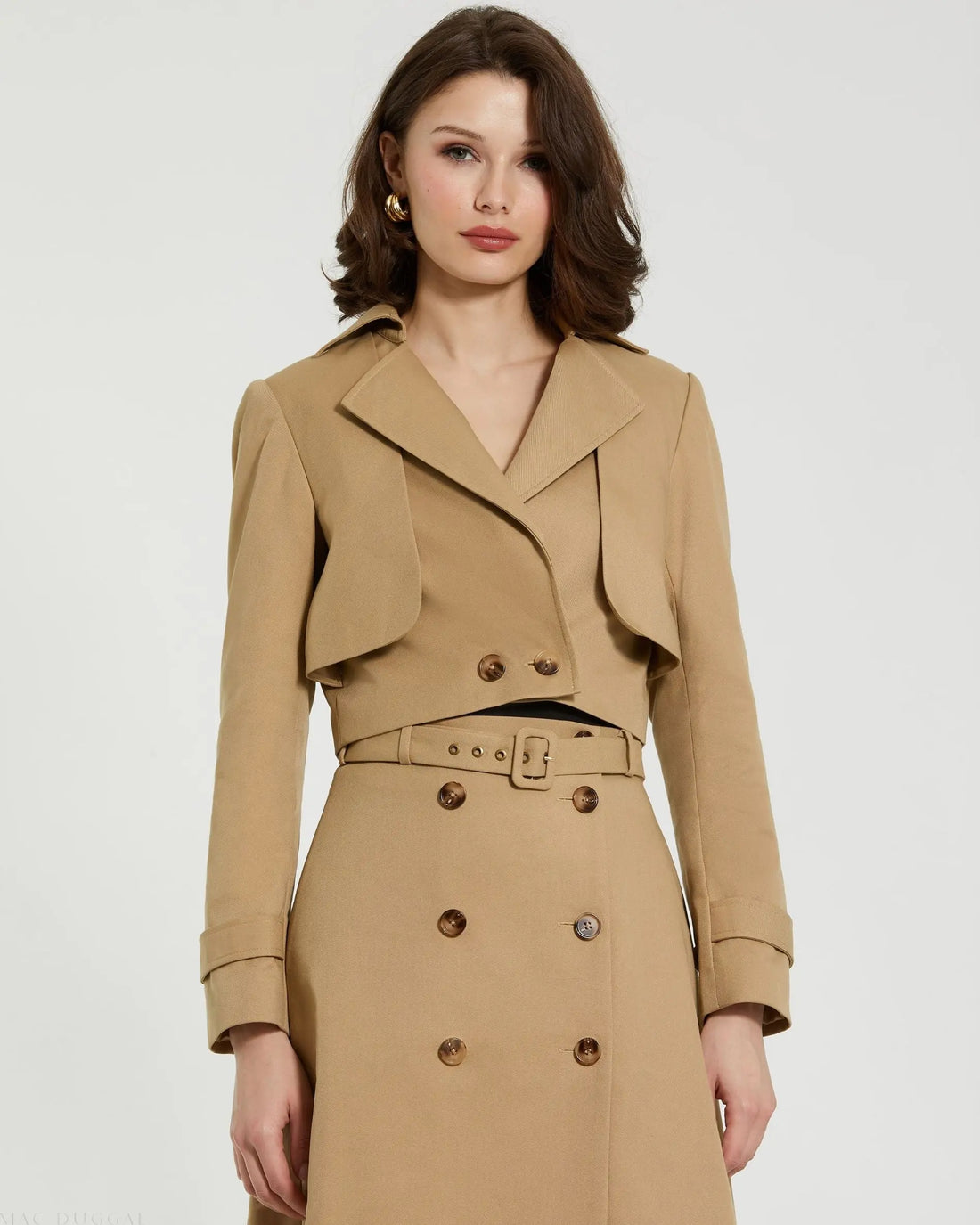 Twill Cropped Tailored Trench Jacket - Mac Duggal