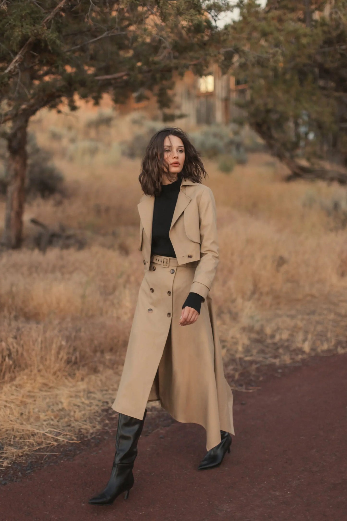 Beige Twill Midi Skirt With Buttons - Mac Duggal