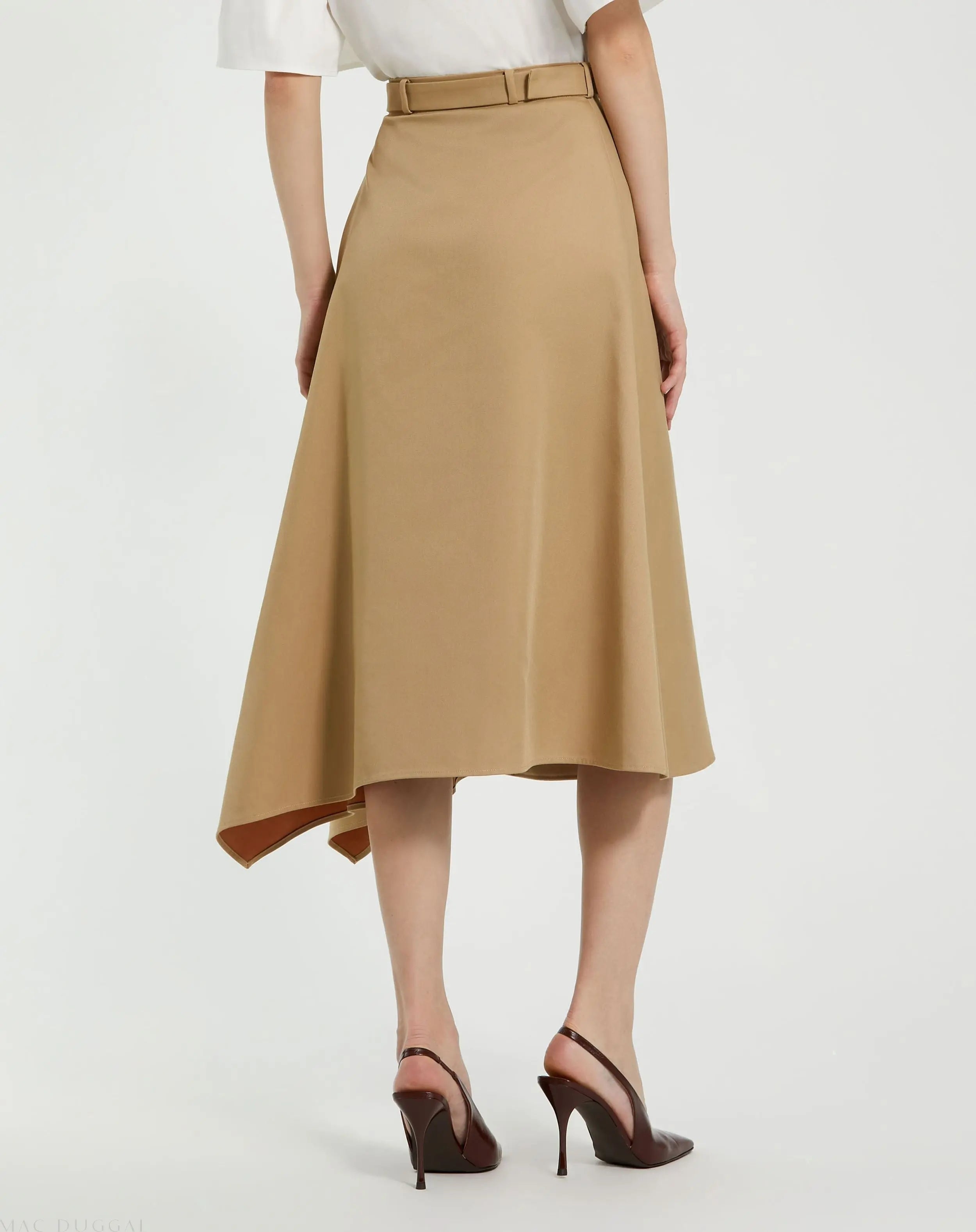 Beige Twill Midi Skirt With Buttons - Mac Duggal