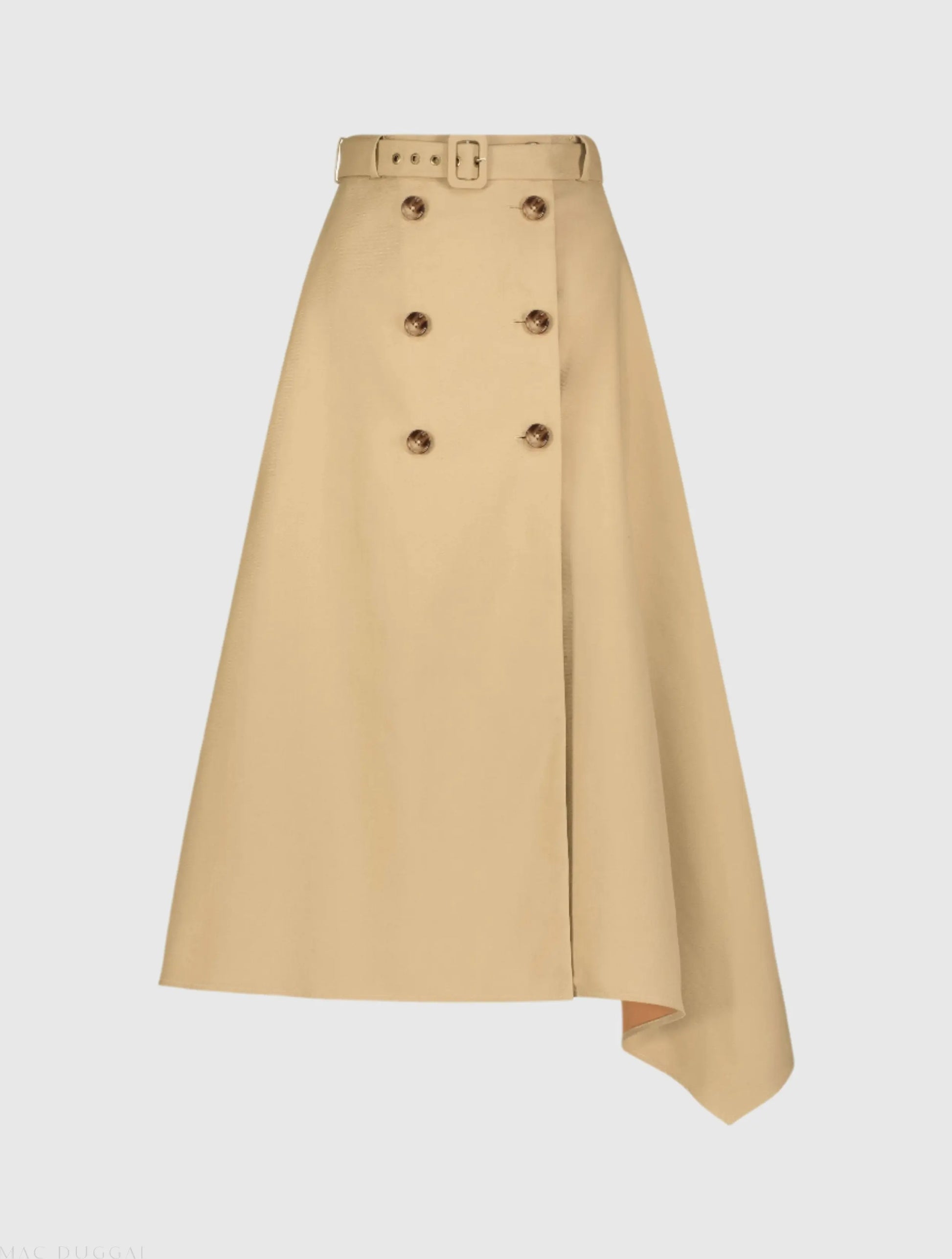 Beige Twill Midi Skirt With Buttons - Mac Duggal