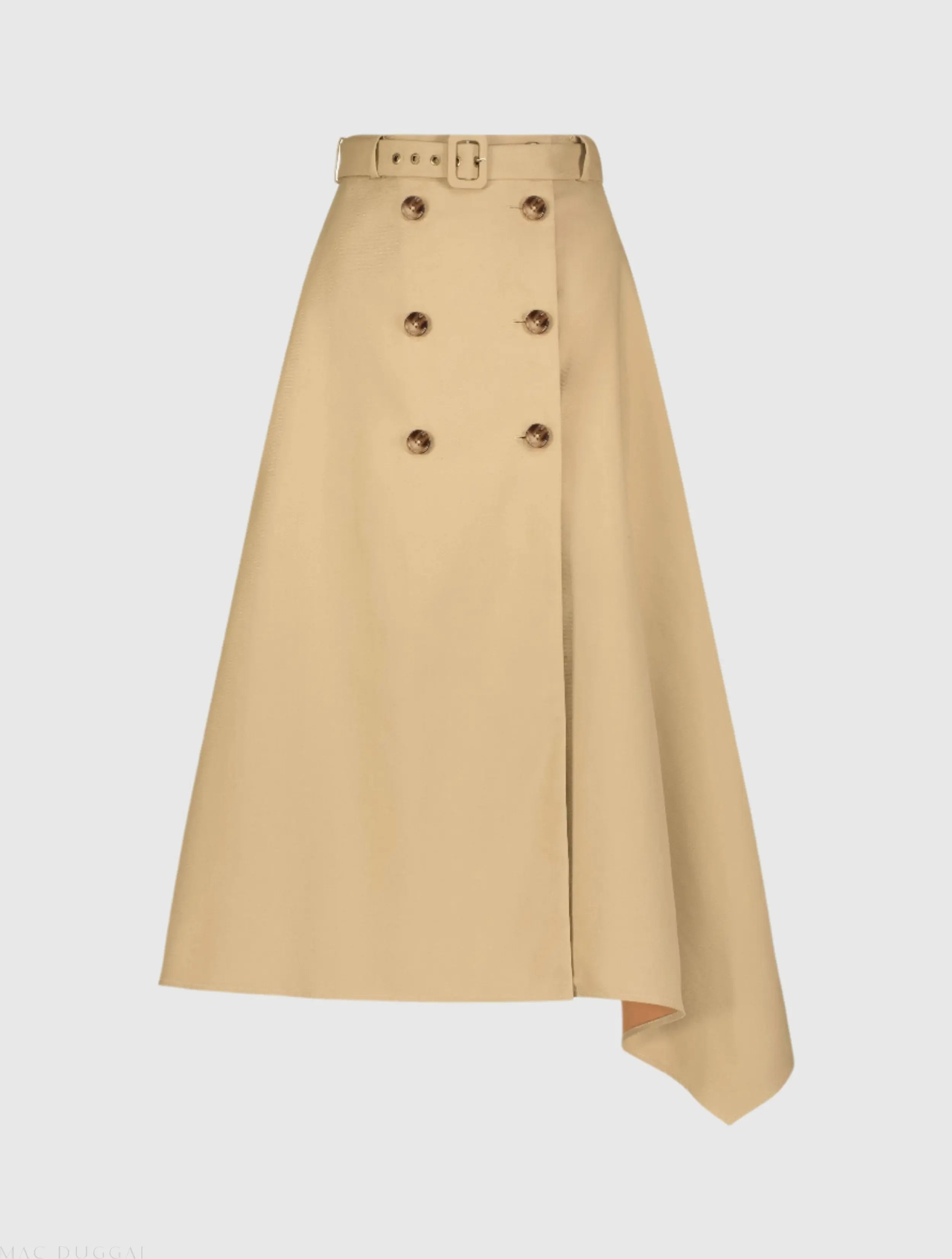 Beige Twill Midi Skirt With Buttons - Mac Duggal