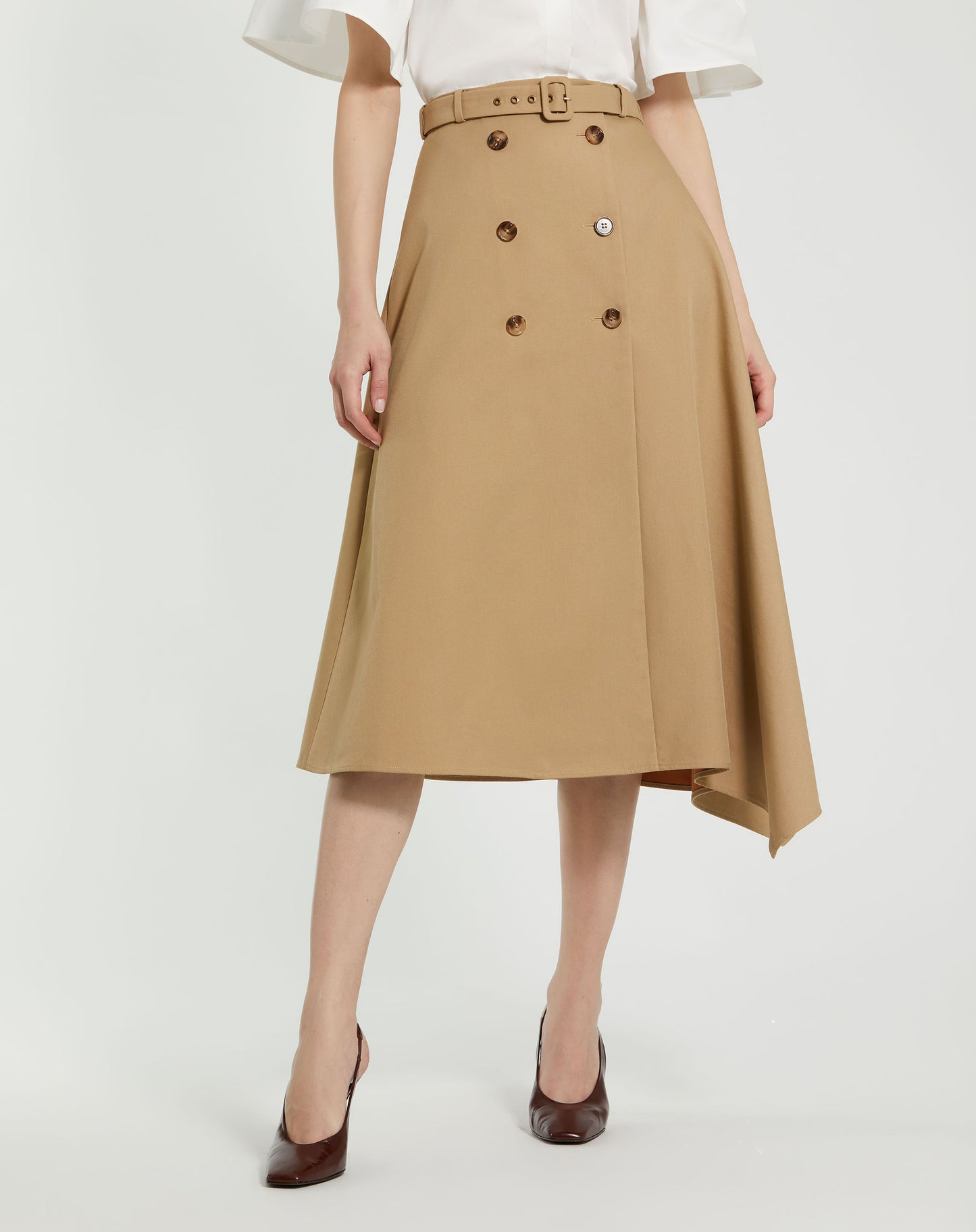 Twill Midi Skirt With Buttons