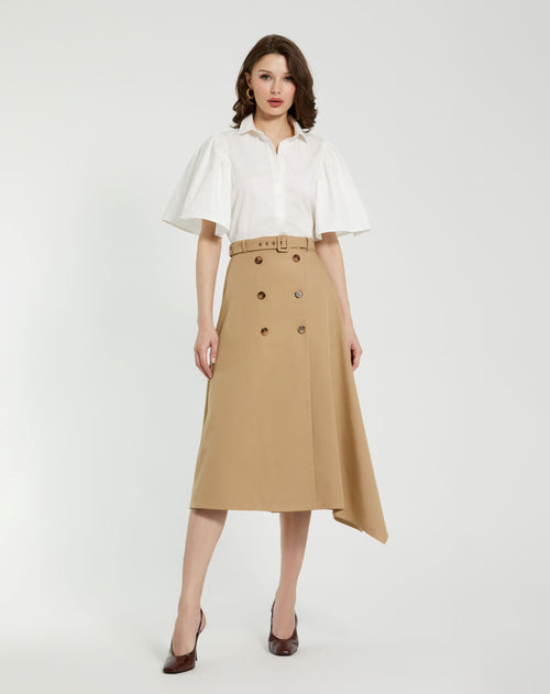 Twill Midi Skirt With Buttons