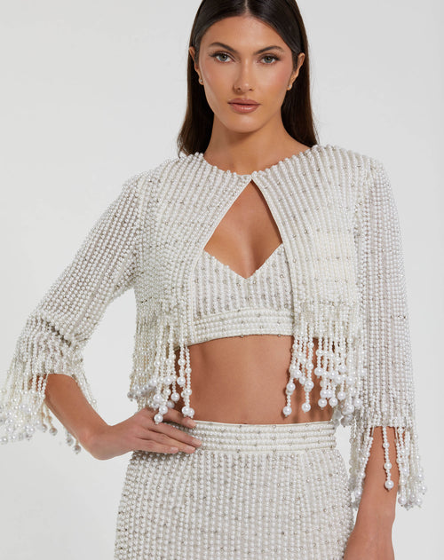 Pearl Beaded Cropped Jacket