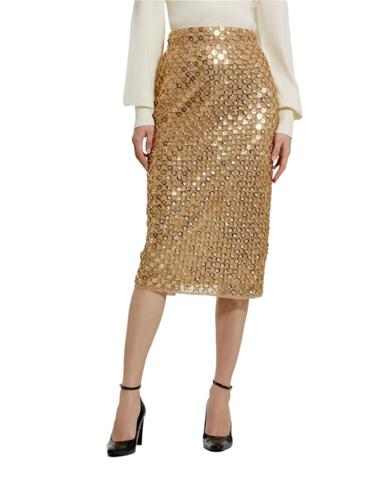 Georgette Embellished Fitted Midi Pencil Skirt