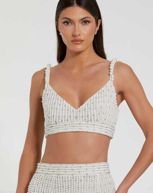 White Pearl Beaded Bra Top - Mac Duggal