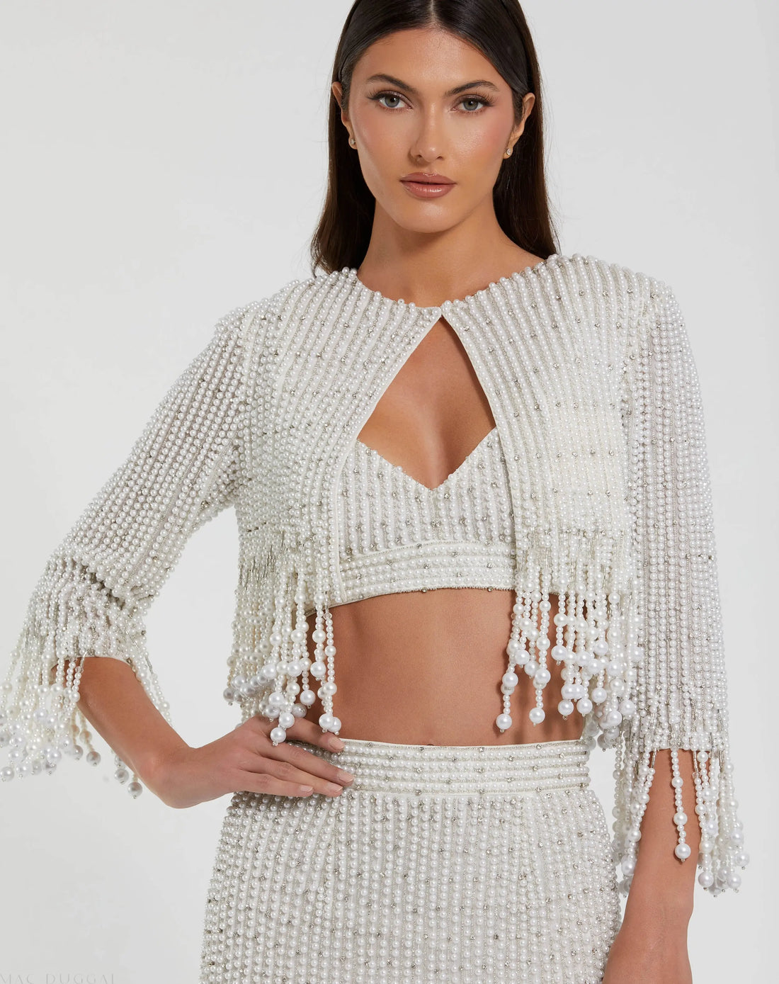 Pearl Beaded Cropped Jacket - Mac Duggal