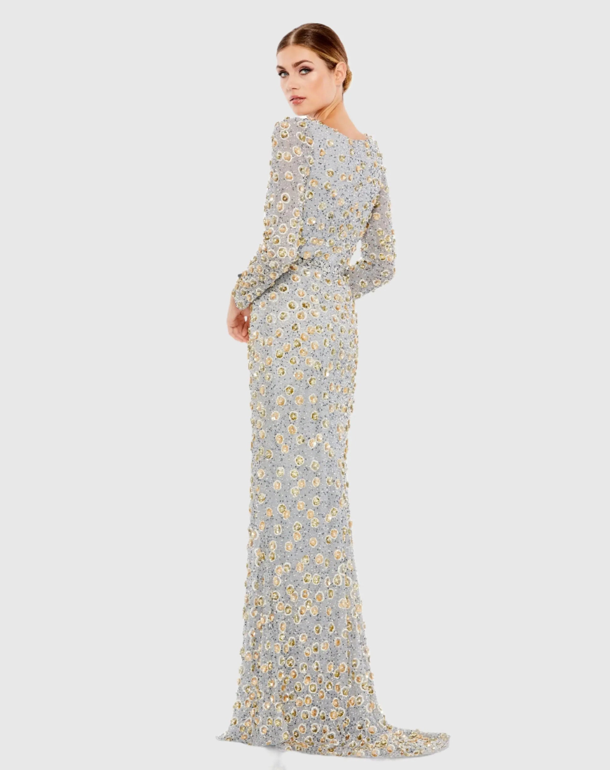 Embellished Long Sleeve High Neck Dress Mac Duggal Embellished Long Sleeve High Neck Dress Mac Duggal