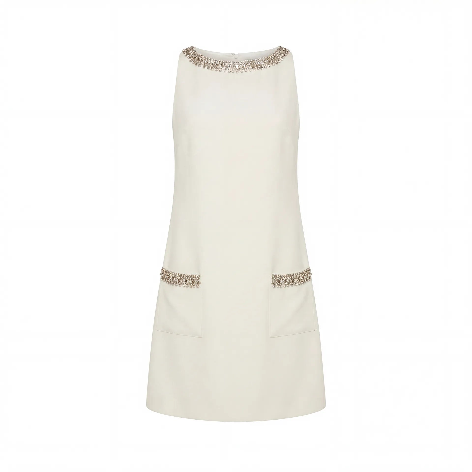 embellished multi-strap mini dress in ivory Ivory Sleeveless Shift Mini Dress with Rhinestone Trim