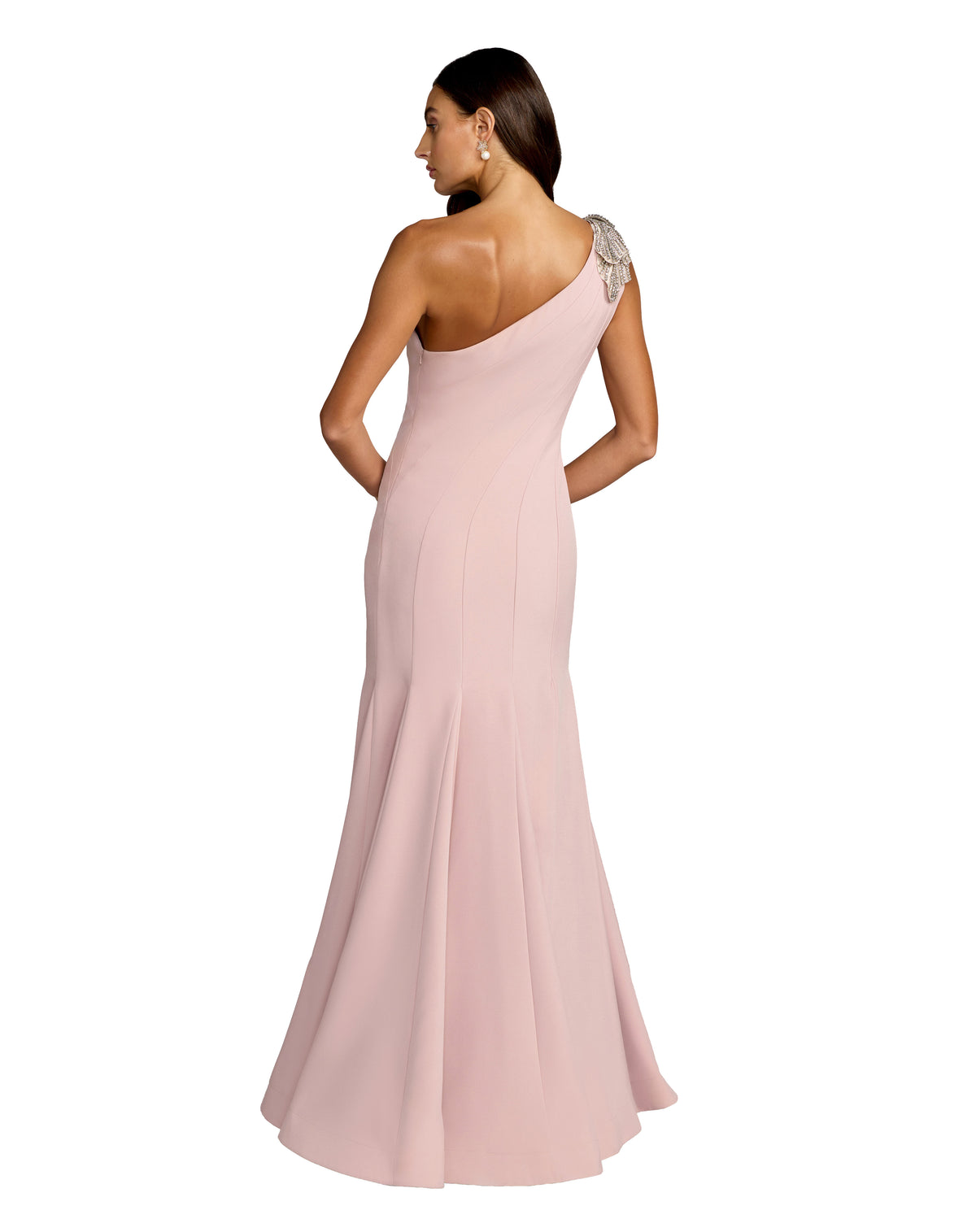 Petite Crepe One Shoulder Gown With Flower Detail - Rose,2P
