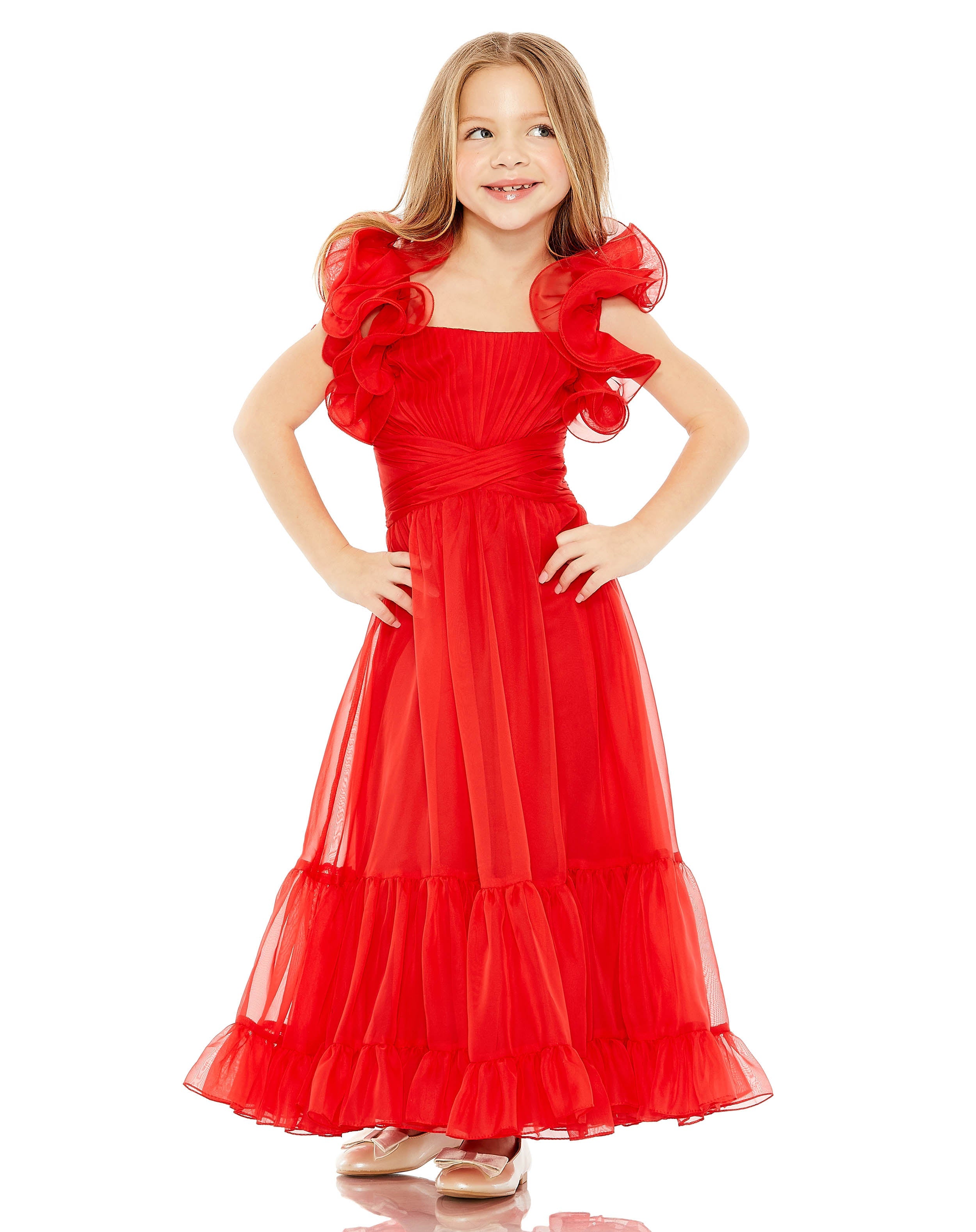 Children's Ruffle Shoulder Chiffon Gown