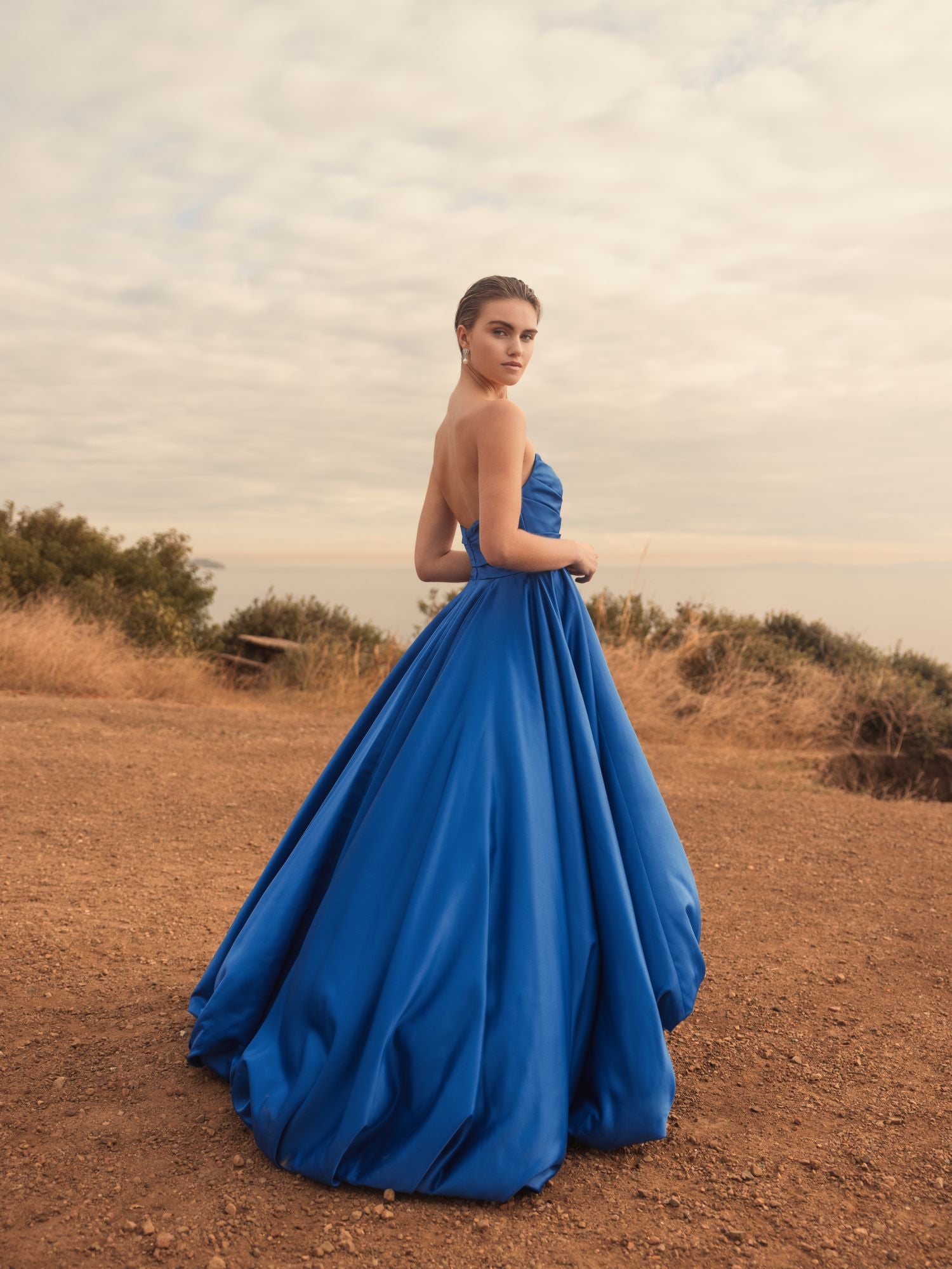 Strapless Ruched High Low Gown