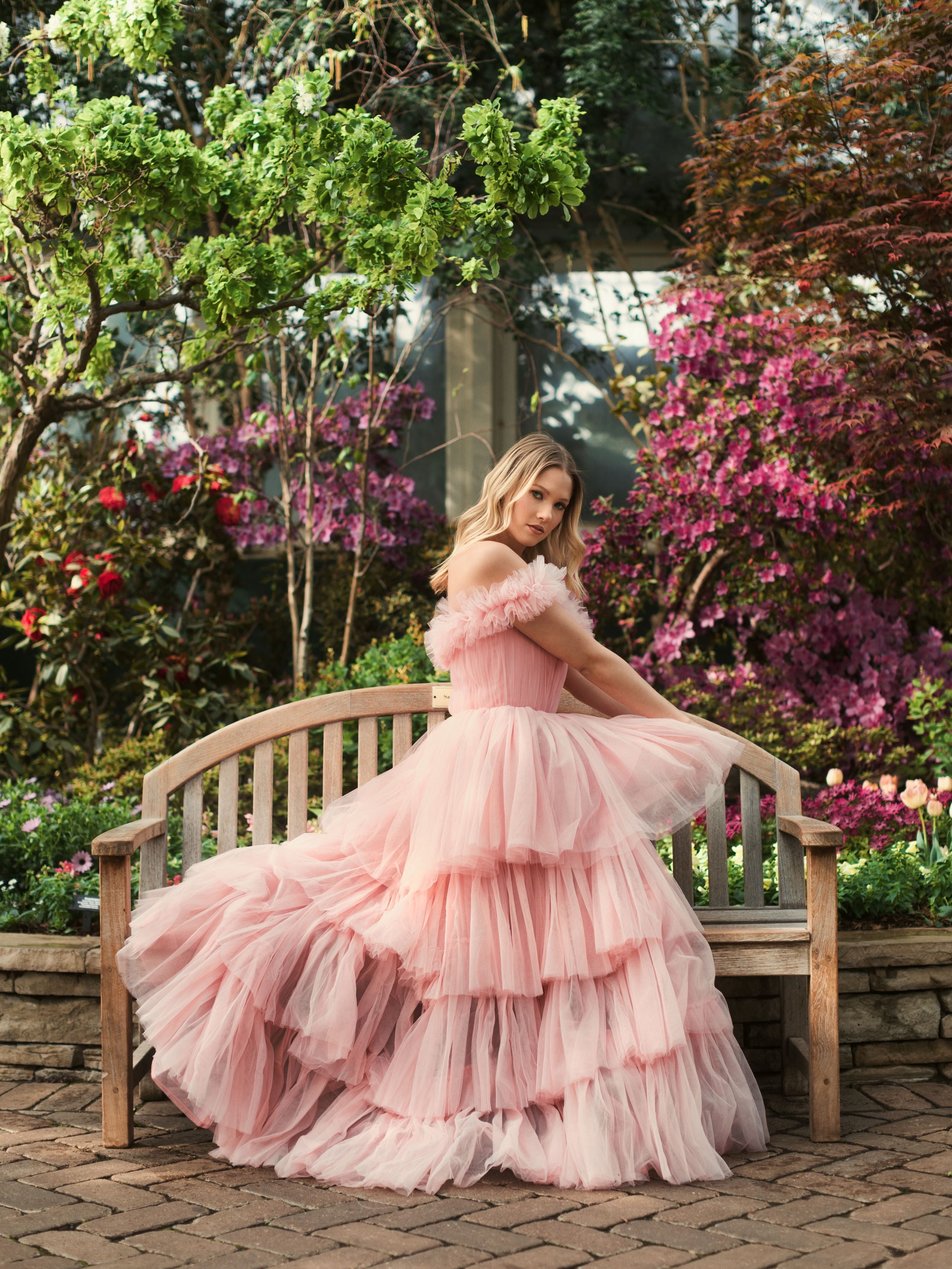 Off-the-Shoulder High-Low Tulle Gown