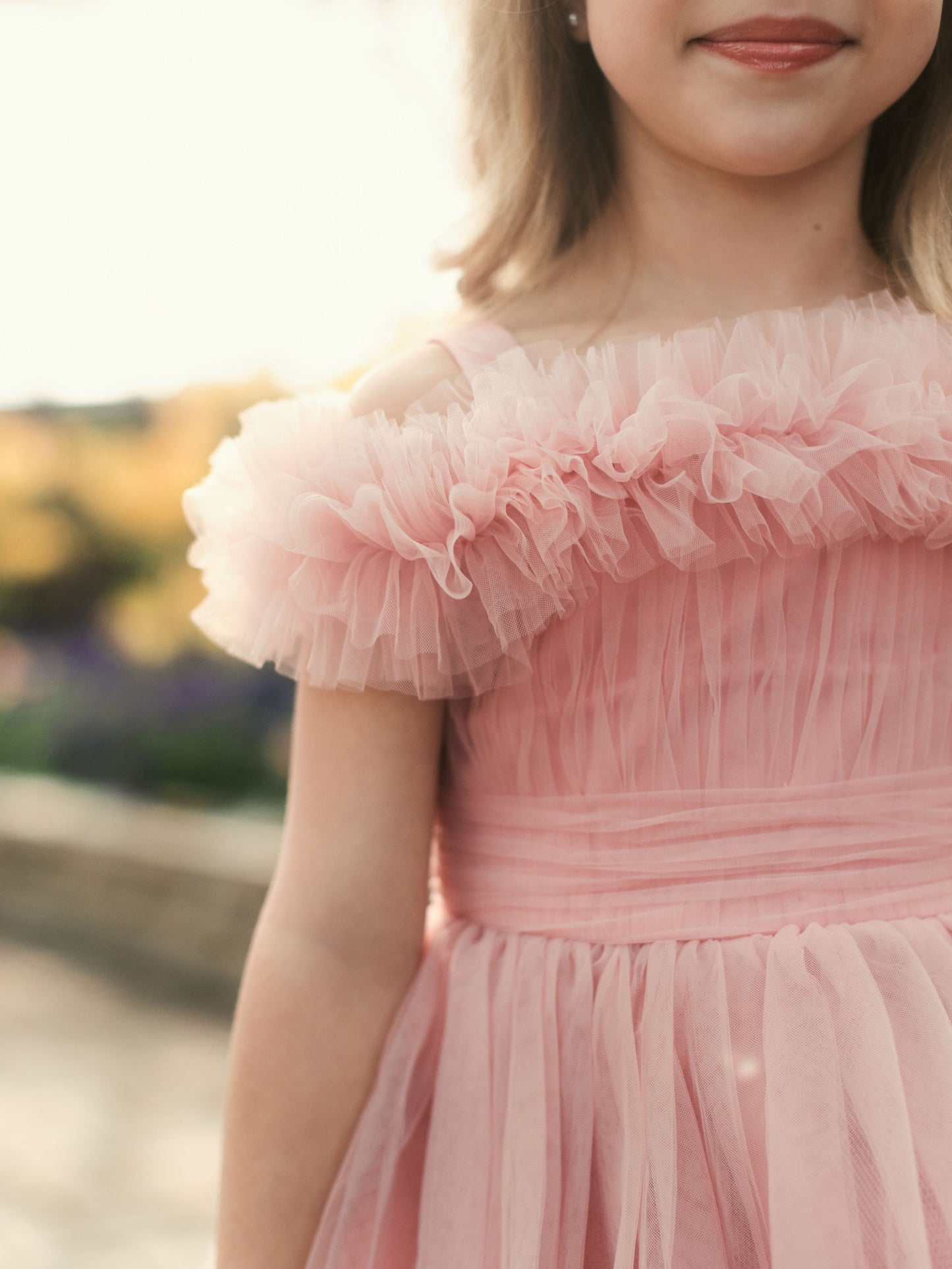 Vestido de tule alto e baixo para meninas 