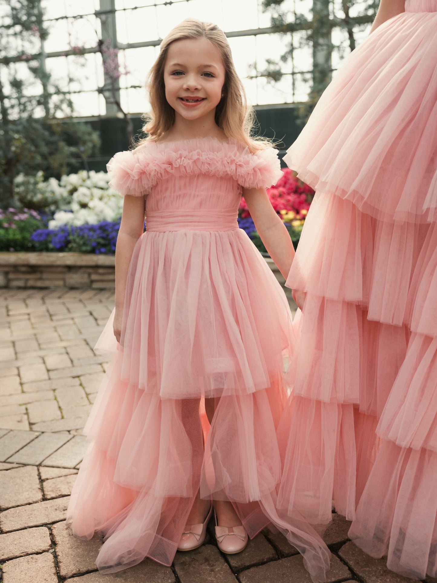 Vestido de tule alto e baixo para meninas 