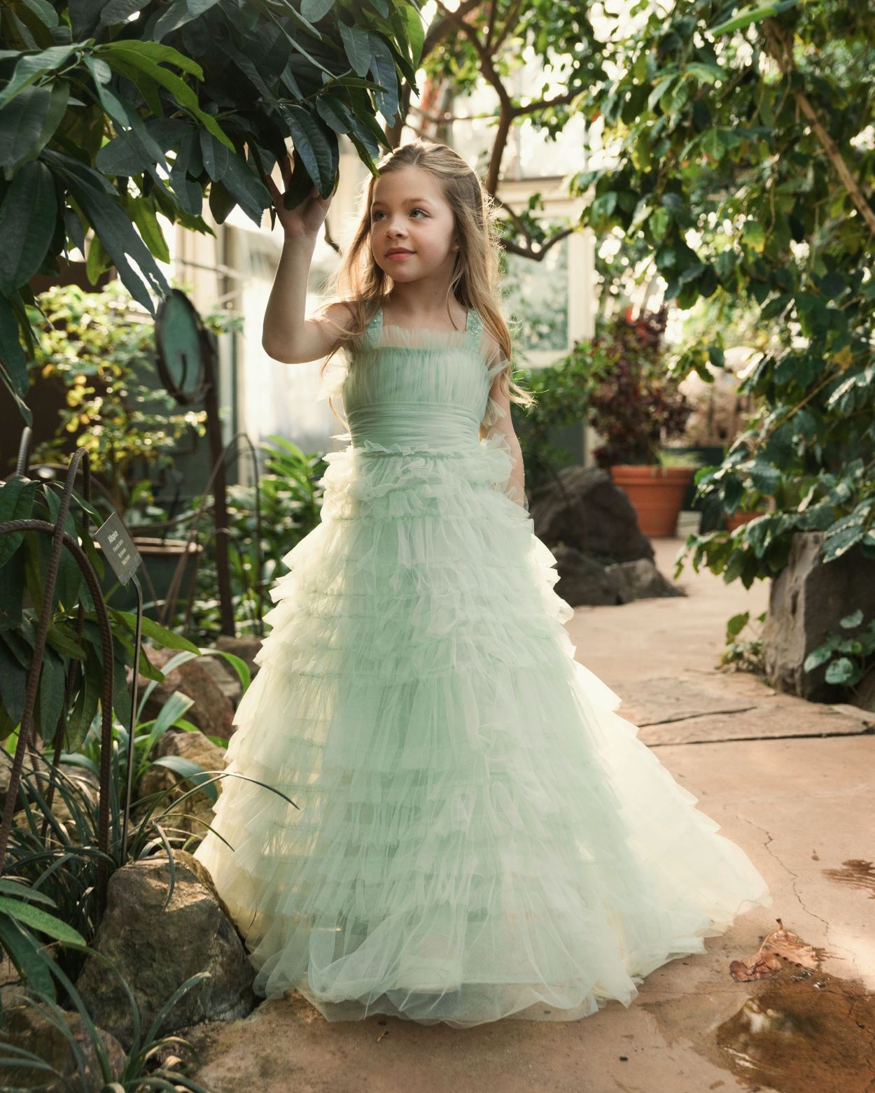 Vestido de baile de tule com babados para meninas 