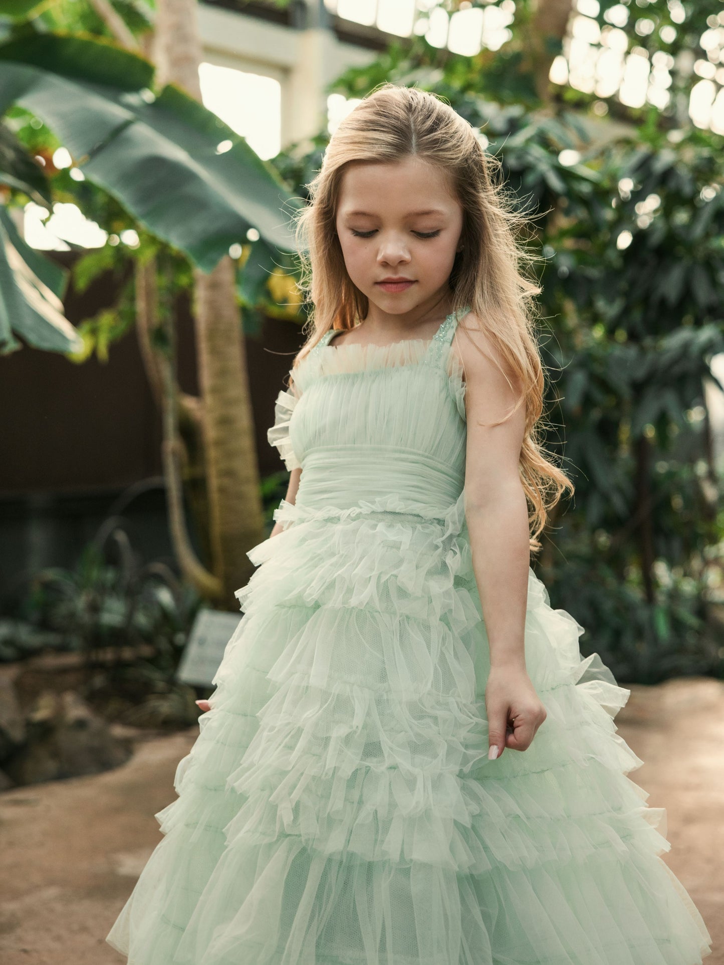 Vestido de baile de tule com babados para meninas 