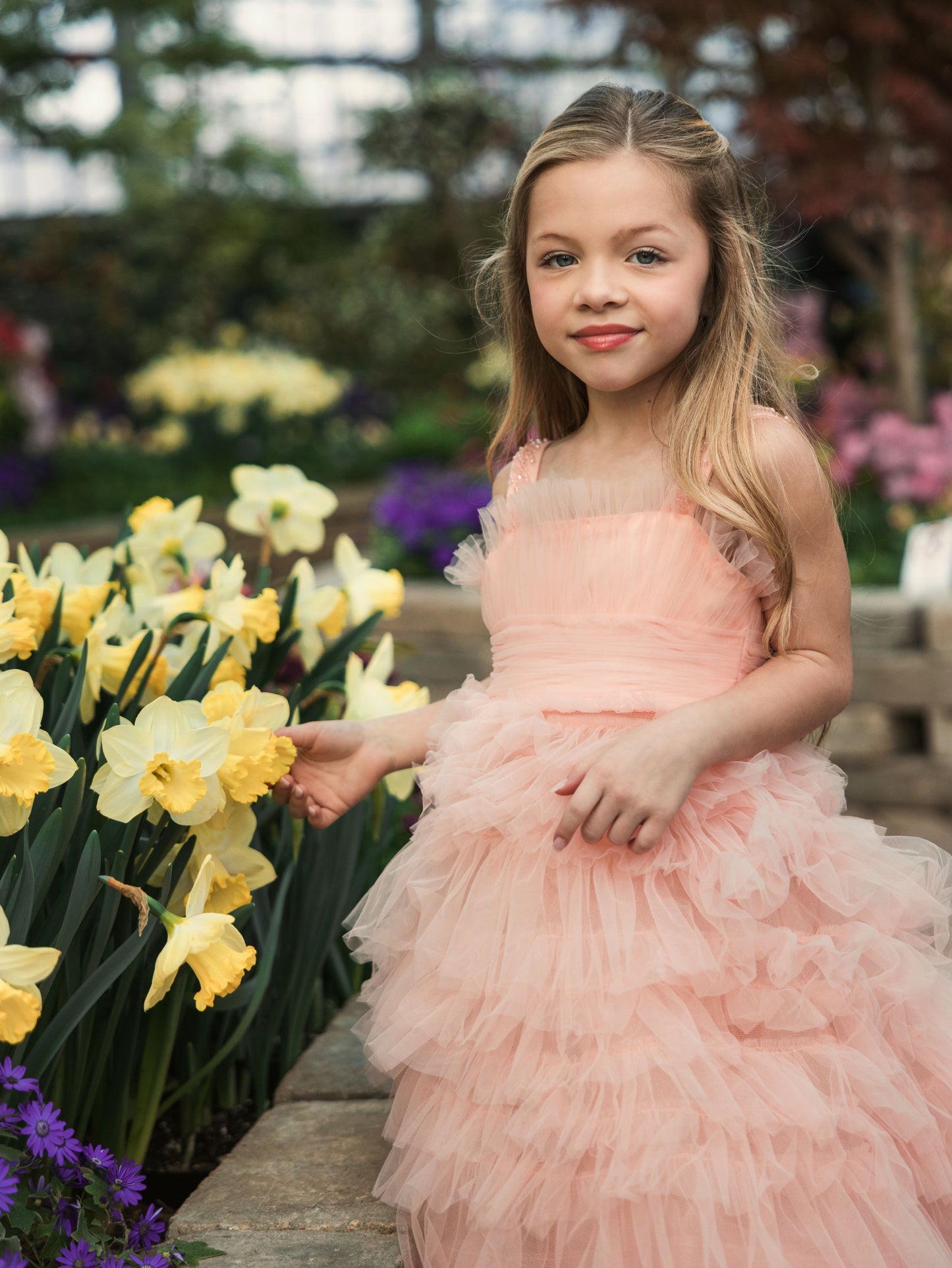 Vestido de fiesta de tul con volantes para niñas 