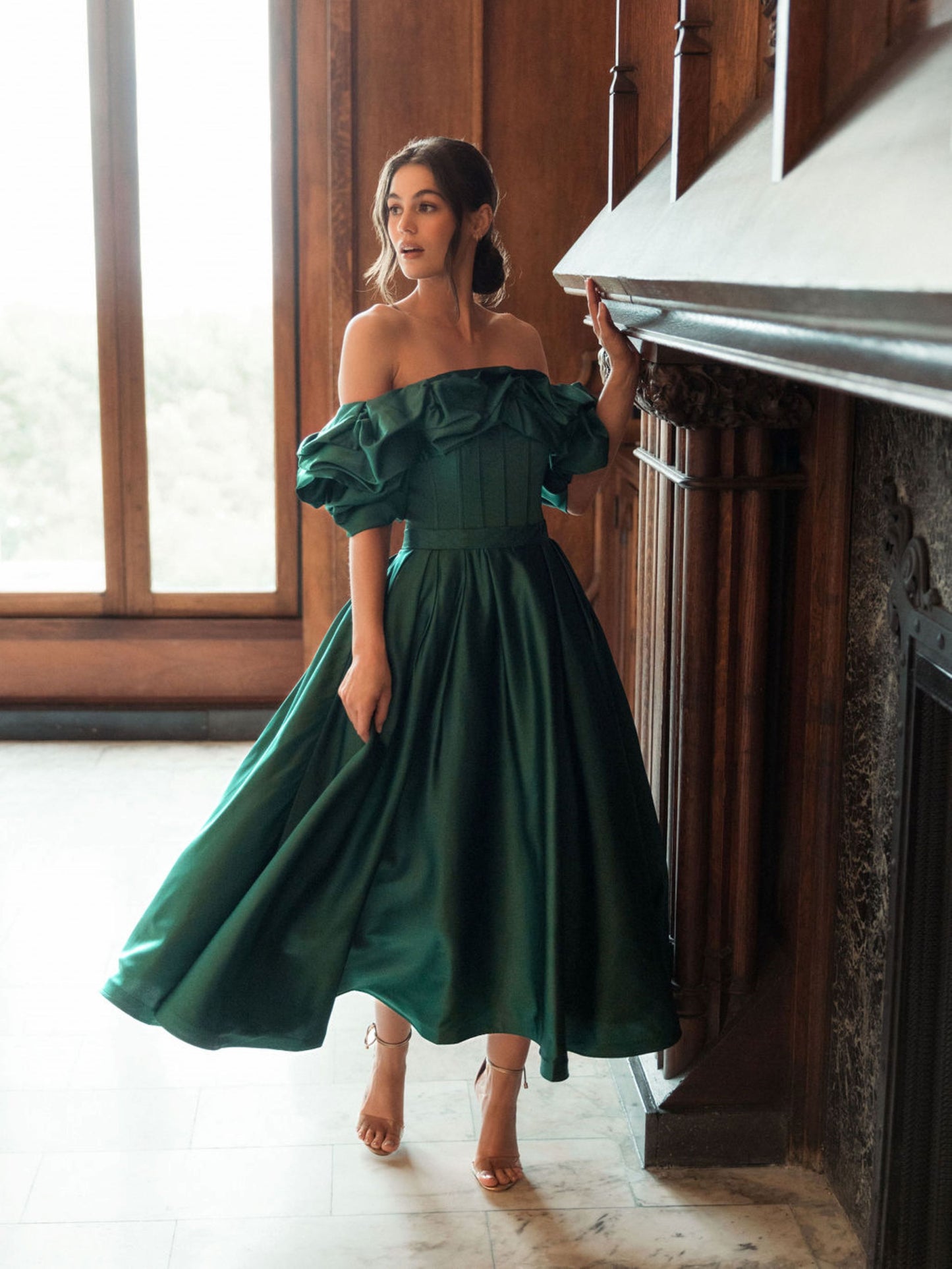 Off The Shoulder Tea Length Dress