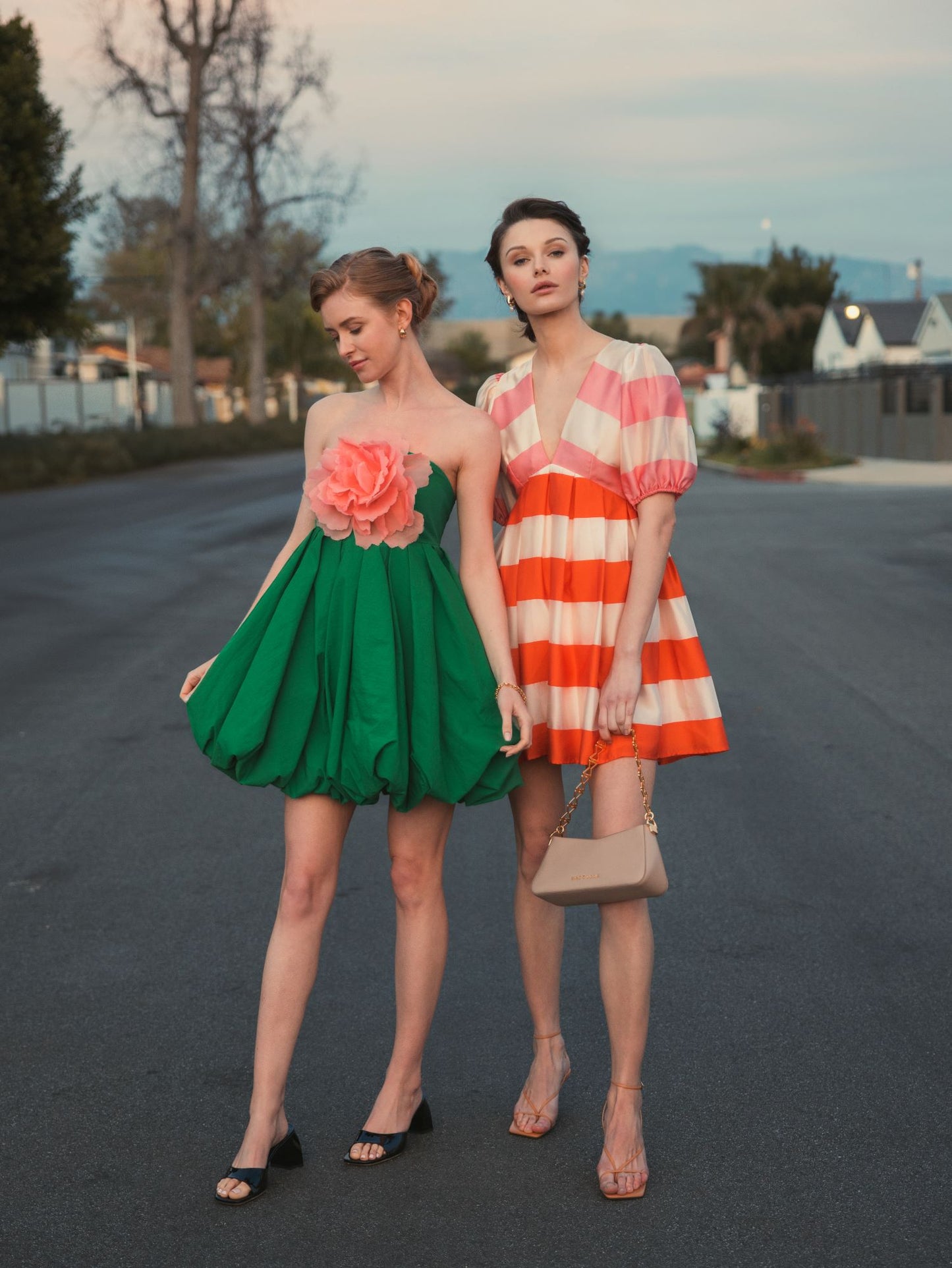 Spring Green Strapless Faille Mini Dress With 3D Flower