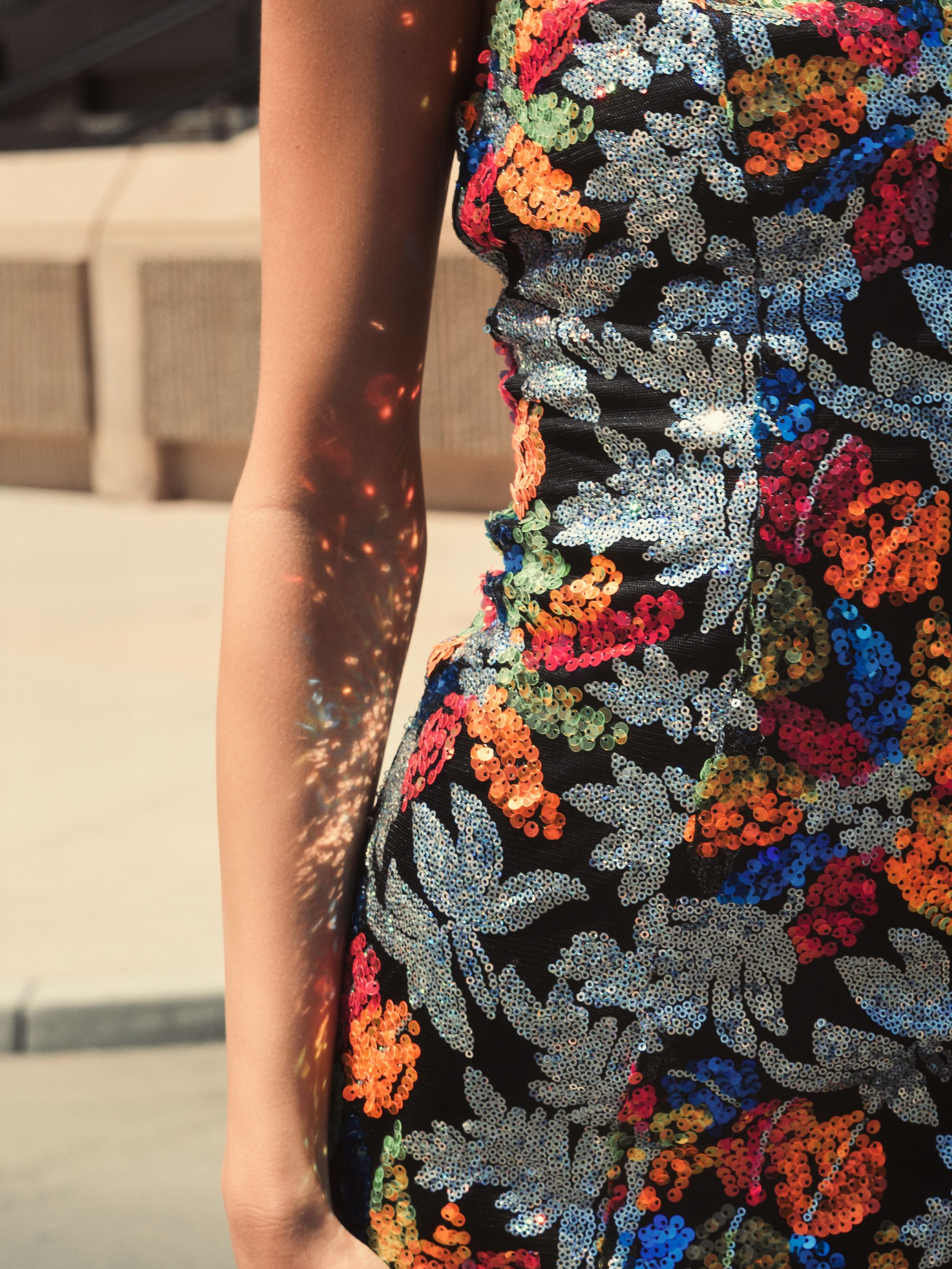 Sequined Floral Detail Dress