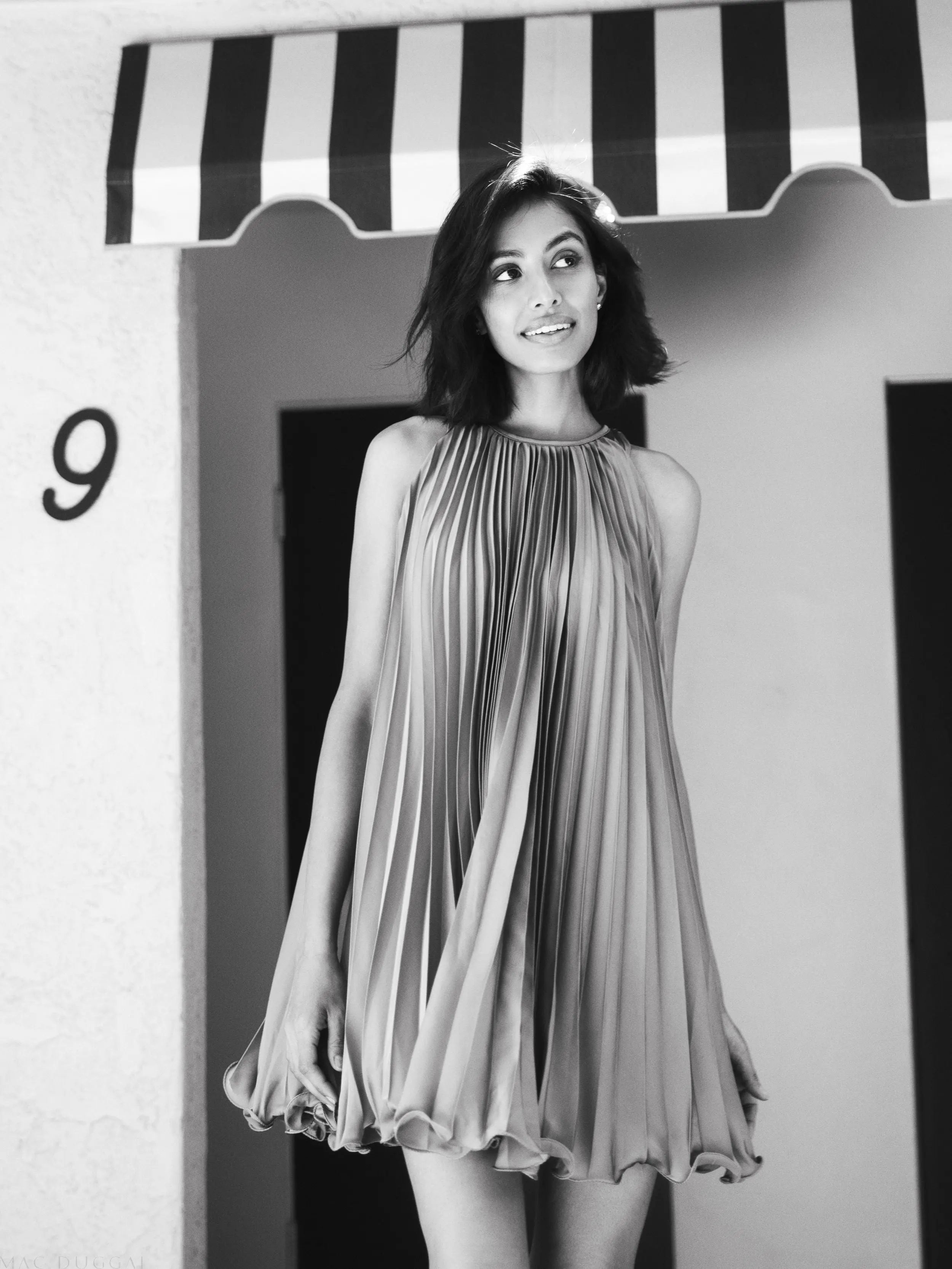 Orange Pleated Halter Neck Flowy Mini Trapeze Dress - Mac Duggal