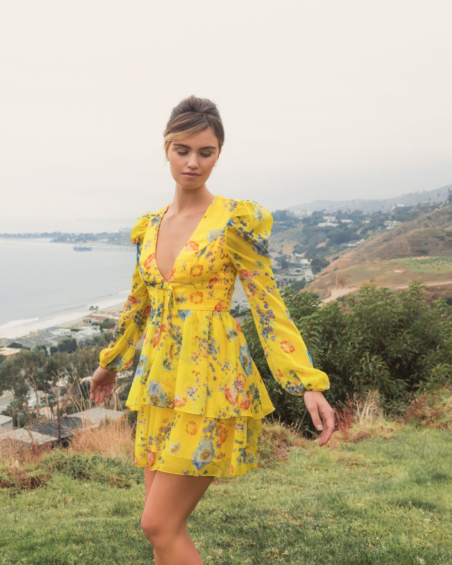 Floral Print Puff Sleeve Ruffled Mini Dress