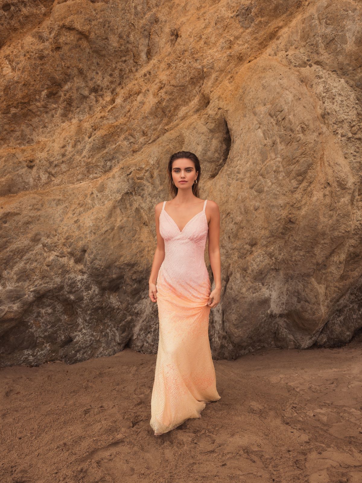 Ombre Sequined Cami Trumpet Gown