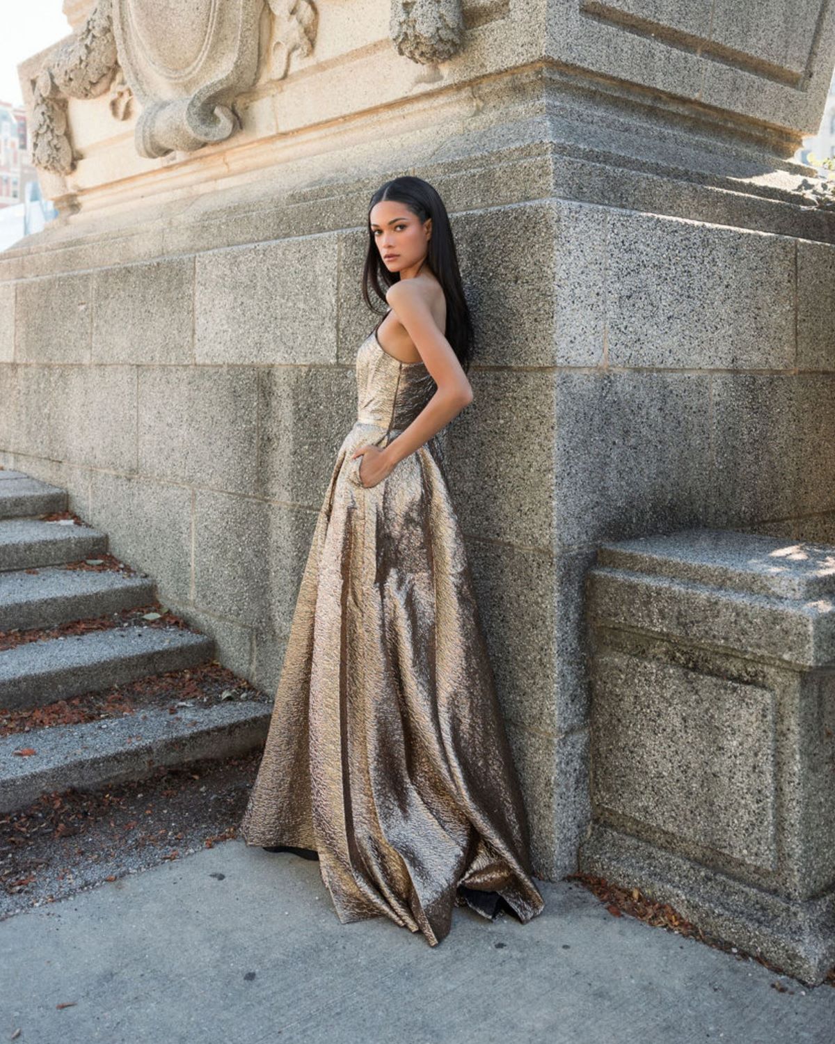 One-Shoulder Metallic Ballgown