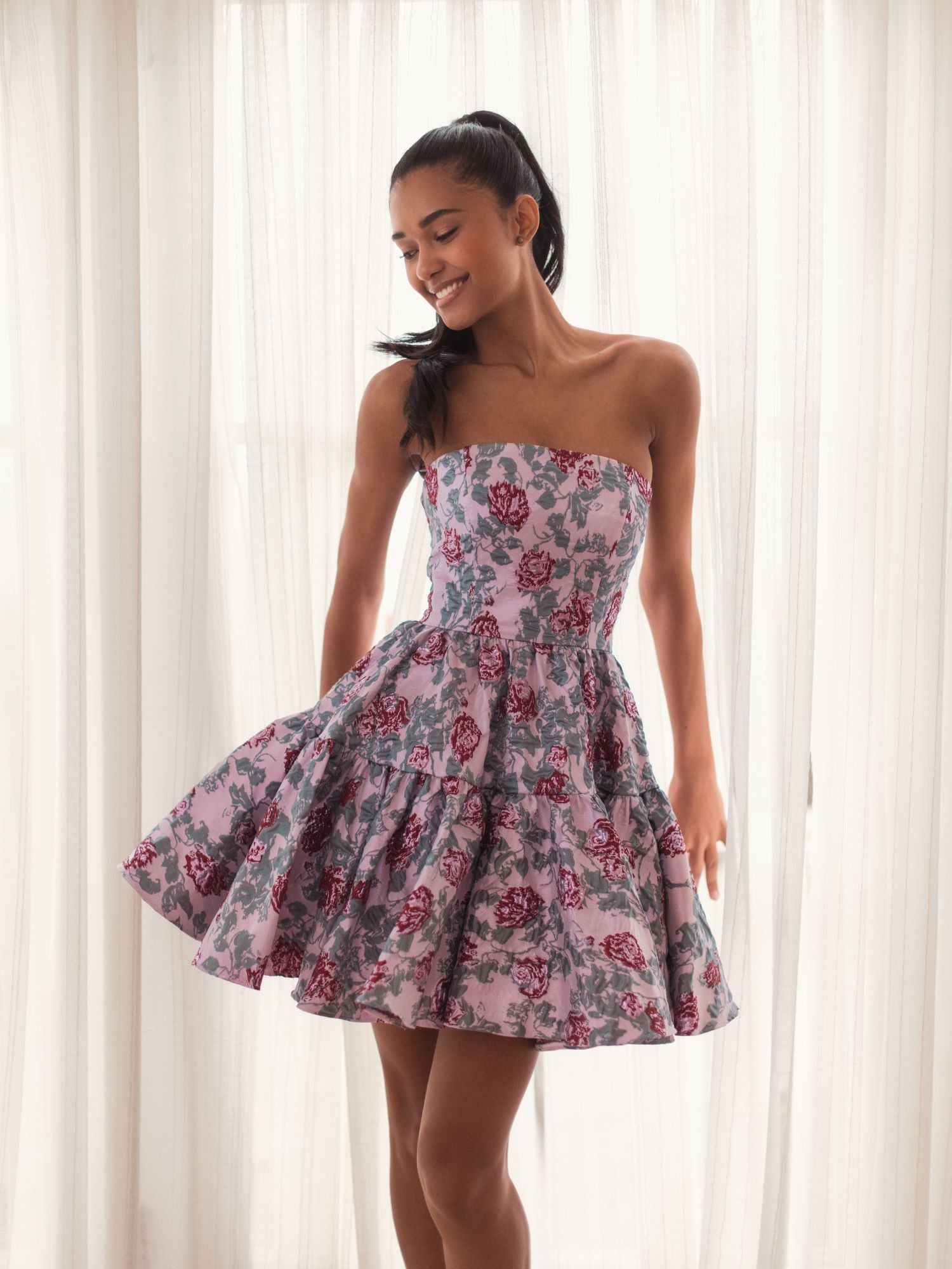 Strapless Brocade Mini Dress