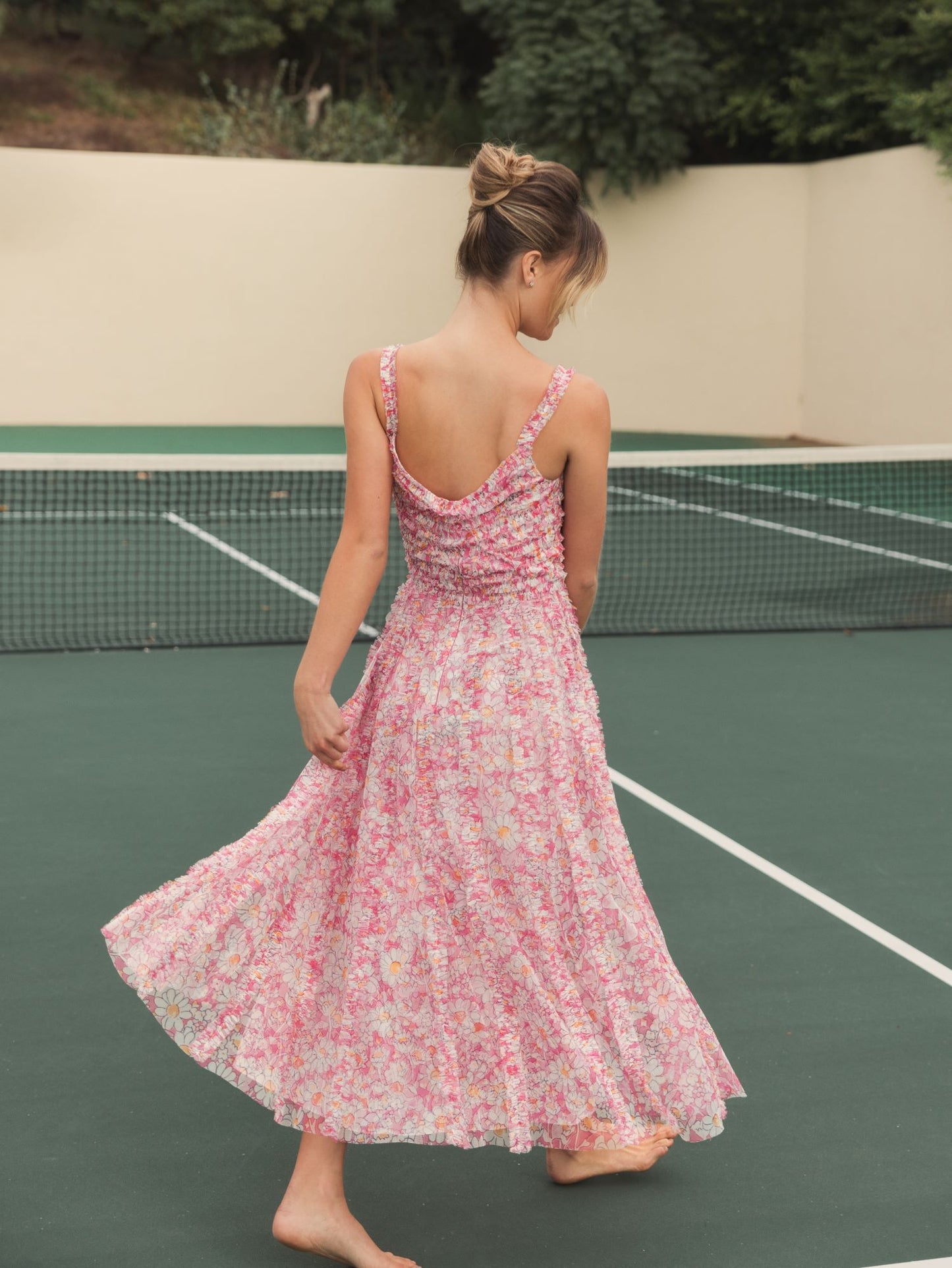 Mesh V-Neck Floral Print Dress