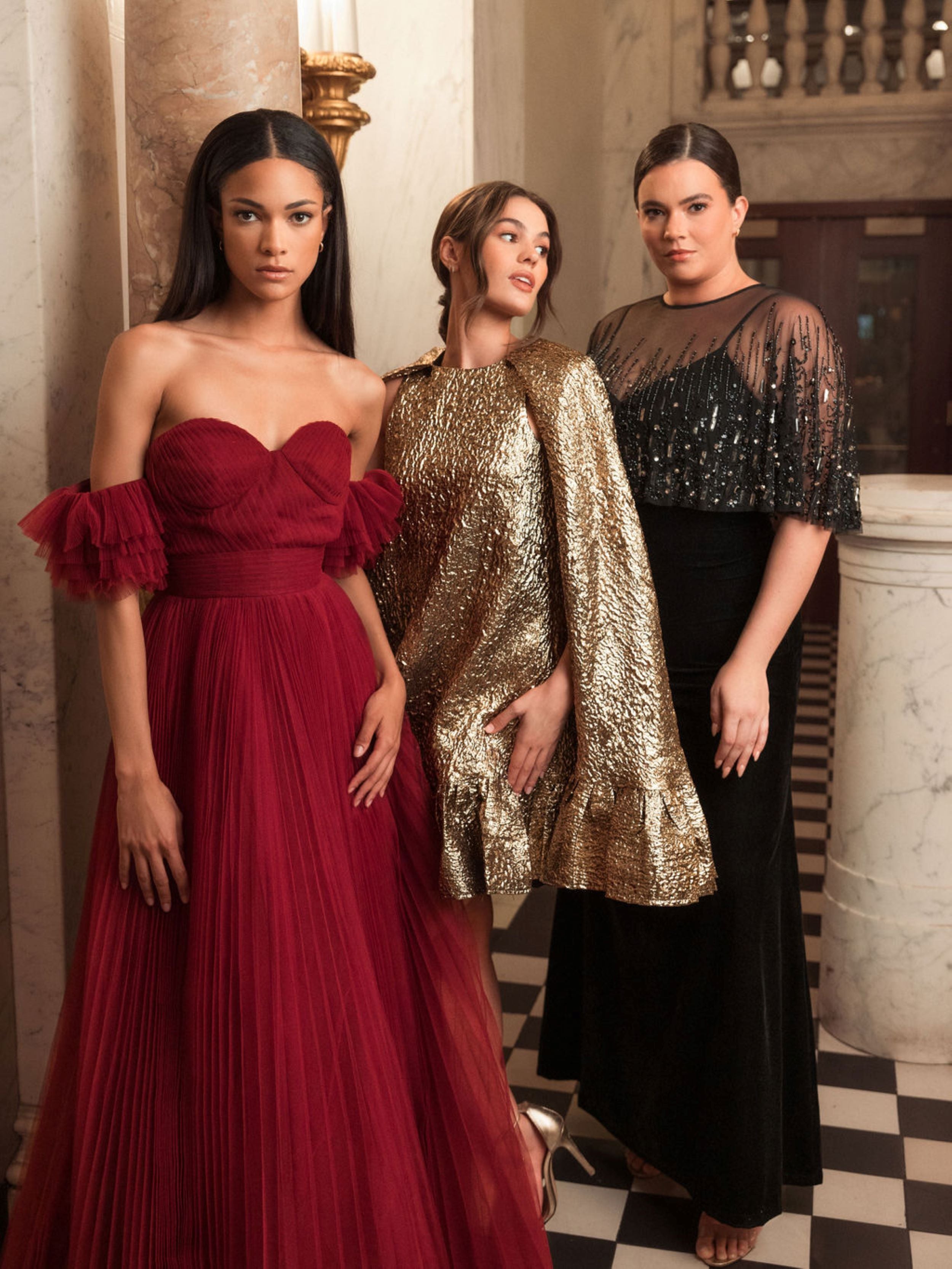 Sleeveless Velvet Gown With Embellished Cape