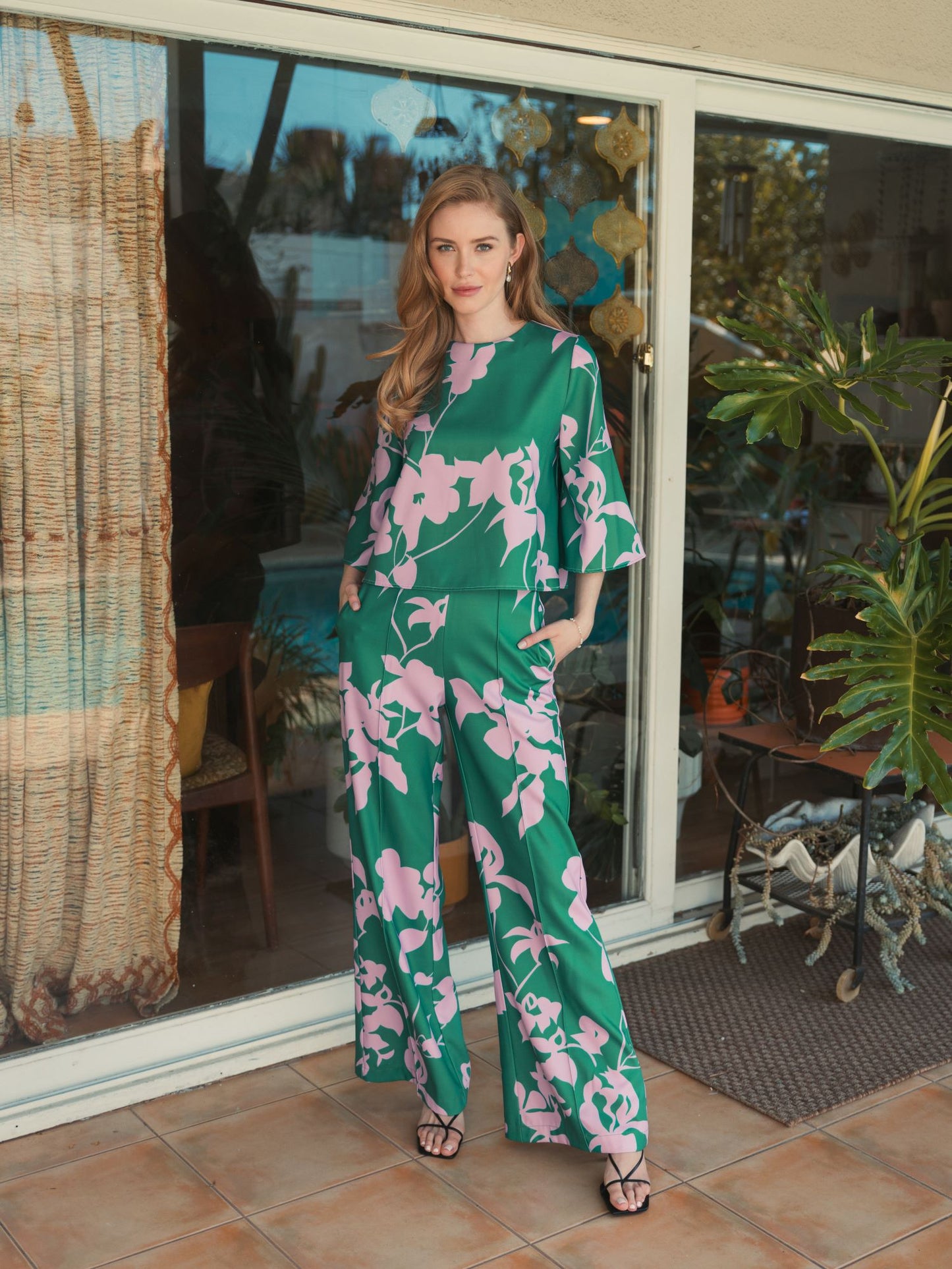 Printed High Waisted Wide Leg Trouser Pant