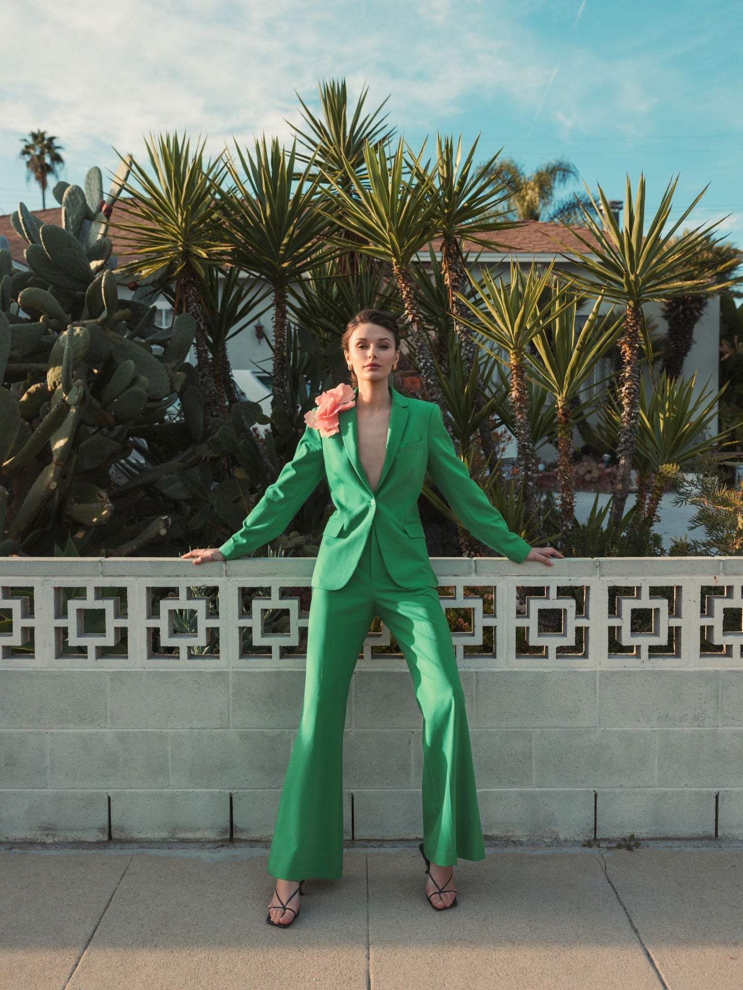 Spring Green Classic Crepe Flared Leg Trouser Pant - FINAL SALE