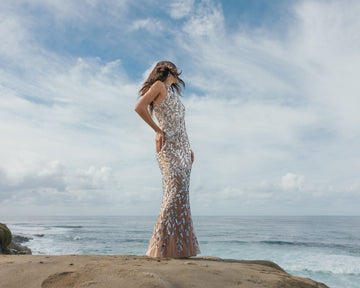 Pink Charmeuse Tie Halter Neck Ombre Gown