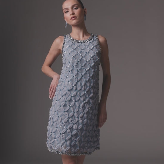 Blue Rhinestone Embellished Sleeveless Mini Dress - Mac Duggal