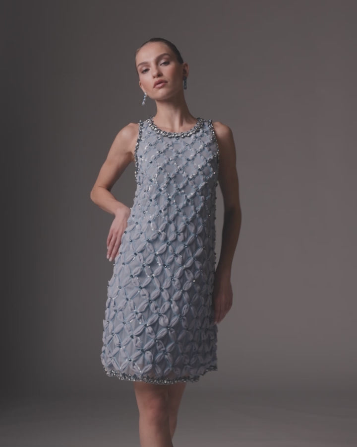 Blue Rhinestone Embellished Sleeveless Mini Dress - Mac Duggal