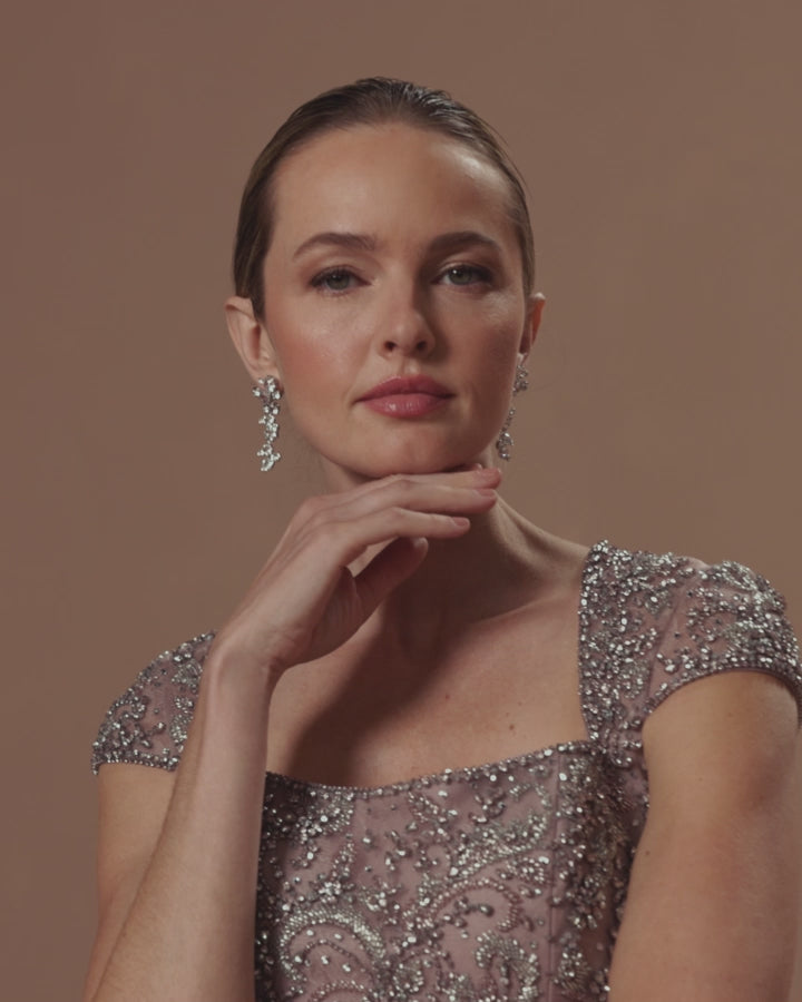 Pink Embellished Cap Sleeve Feather Gown - Mac Duggal