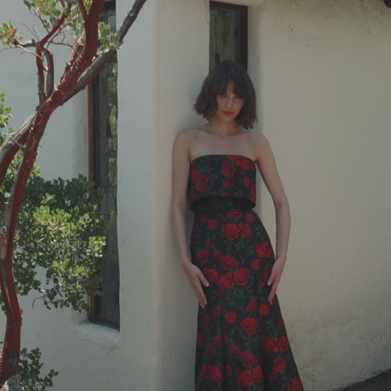 Black Strapless Floral Brocade Mermaid Gown - Ieena for Mac Duggal