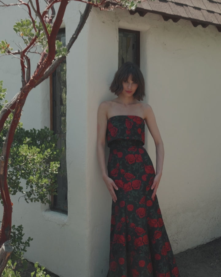 Black Strapless Floral Brocade Mermaid Gown - Ieena for Mac Duggal