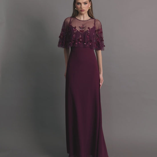 Red Sleeveless Gown With Embellished Cape - Mac Duggal