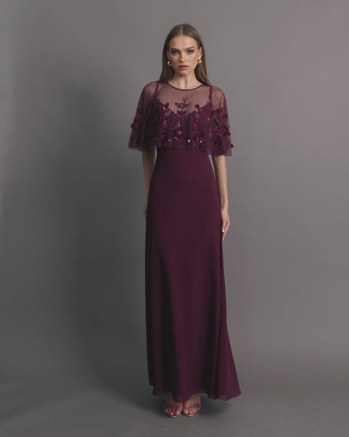 Red Sleeveless Gown With Embellished Cape - Mac Duggal