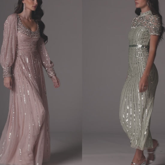 Green Beaded Mock Neck Midi Dress Mac Duggal
